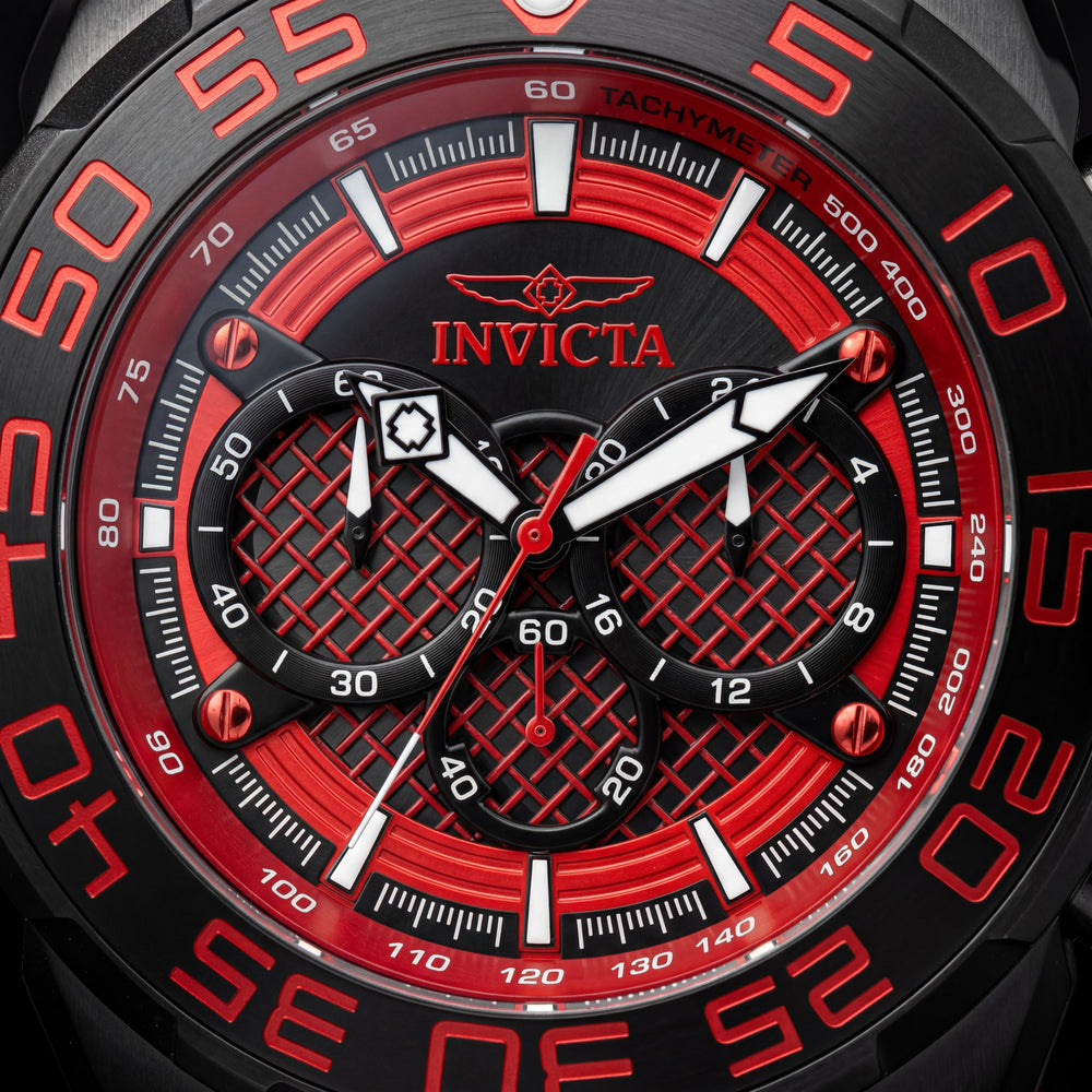 Invicta Speedway Reloj cronógrafo deportivo de cuarzo para hombre, caja roja, correa de silicona roja, esfera negra de 50 mm