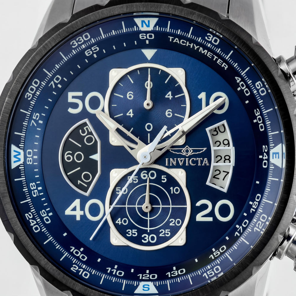 Invicta Men's Aviator 22970 Quartz Chronograph Stainless Steel Blue Dial 48mm Water Resistant Watch