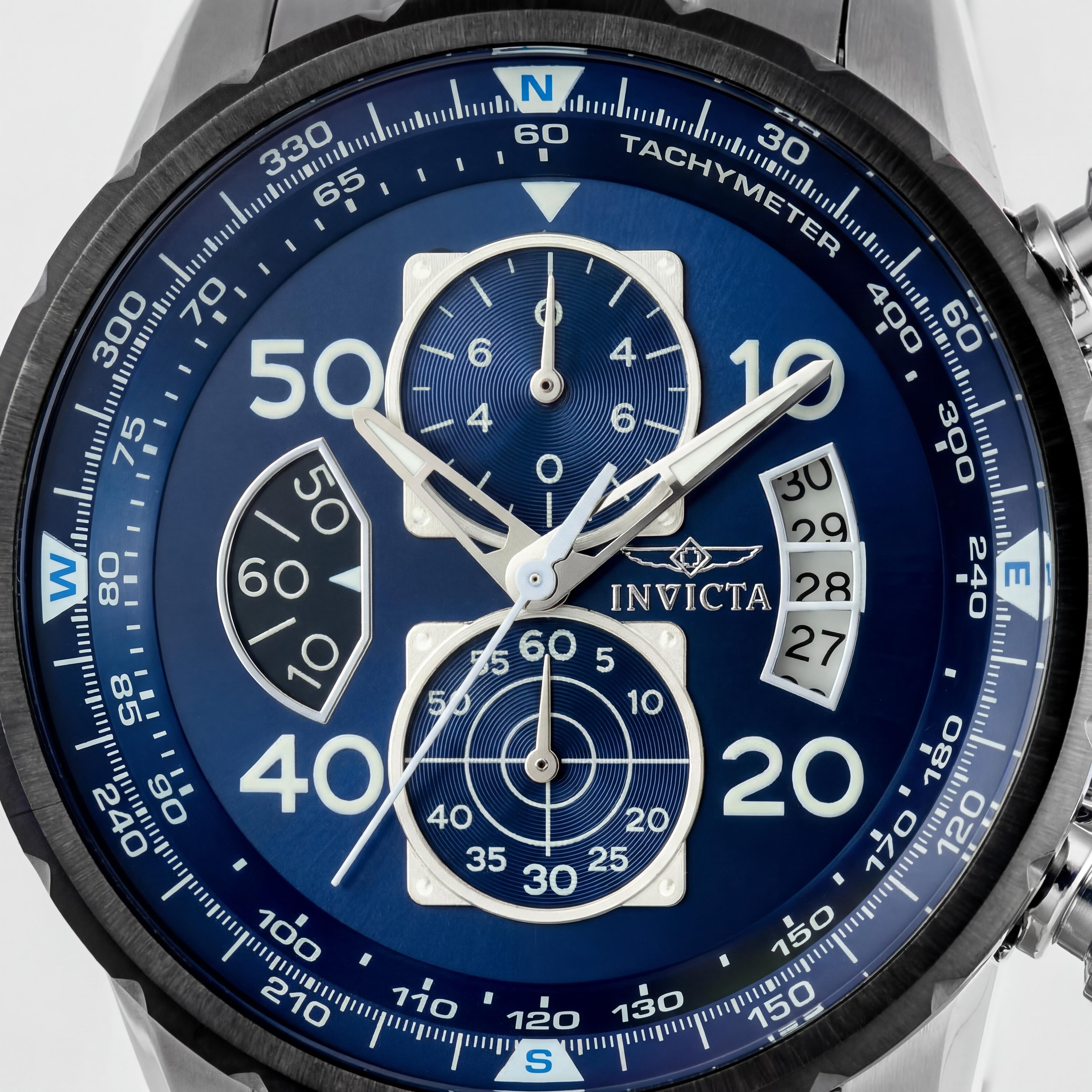 Invicta Men's Aviator 22970 Quartz Chronograph Stainless Steel Blue Dial 48mm Water Resistant Watch, Photo 2