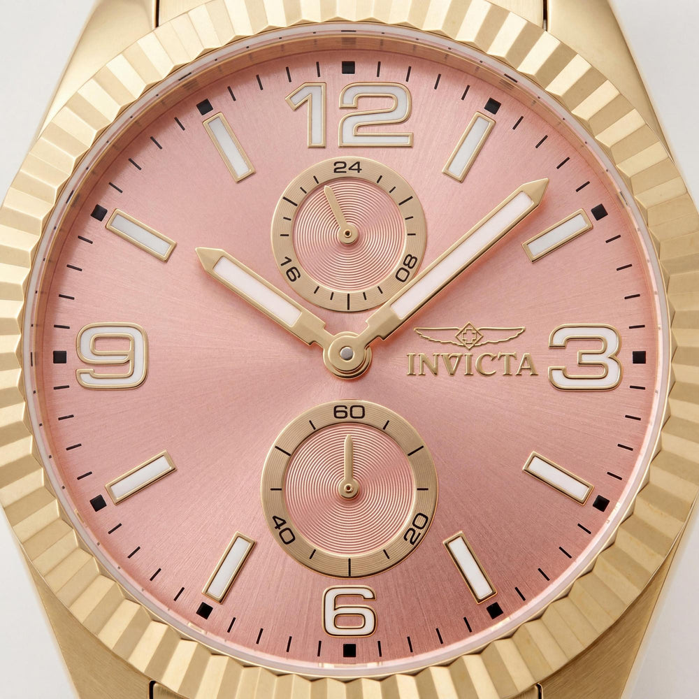Reloj de pulsera de cuarzo unisex Invicta Specialty 49531, caja de acero inoxidable dorado, esfera de oro rosa, 43 mm