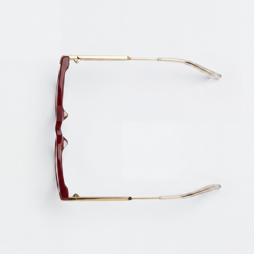 Bottega Veneta Women's Square/Rectangle Burgundy Gold Transparent Plastic Frame Optical Glasses 53mm