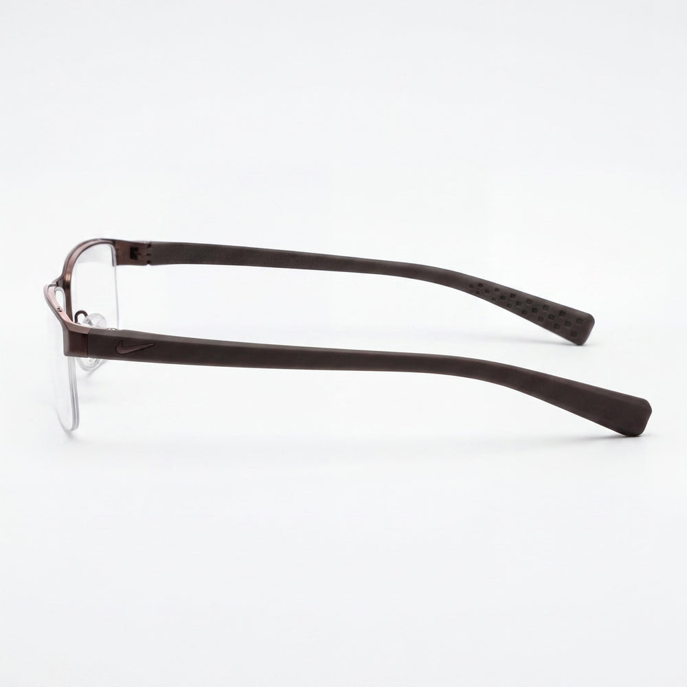 Nike Casual Men's Ophthalmic Eyeglasses, Walnut-Cargo Khaki Frame, Transparent Plastic Lenses 56-16-140