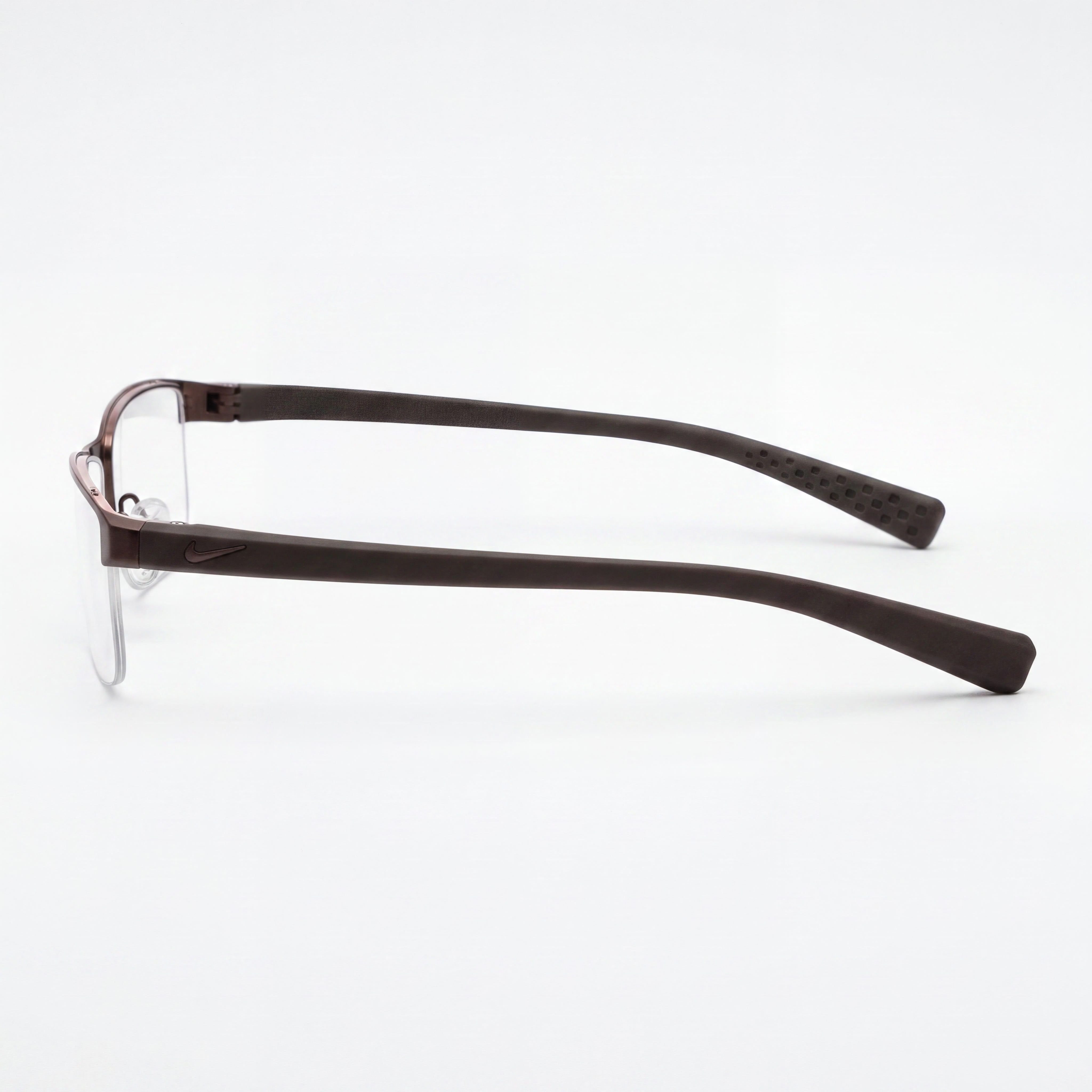 Gafas oftálmicas casuales para hombre Nike, armazón nogal-caqui militar, lentes de plástico transparente 56-16-140, Photo 3