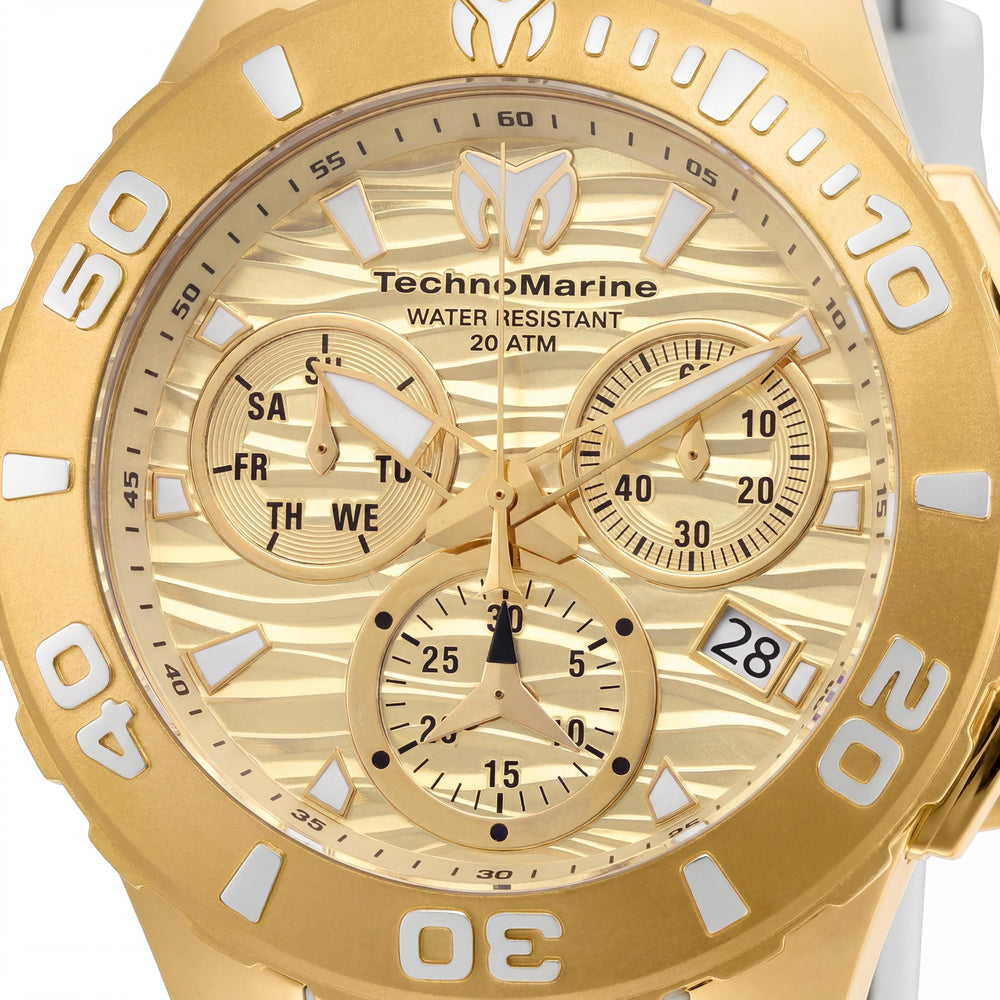 Invicta TM-115078 Reloj cronógrafo de hombre de acero inoxidable tono dorado con correa de silicona blanca 44 mm