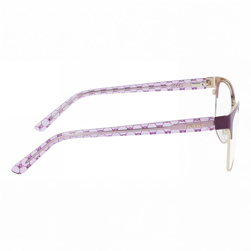 bebe Bb5196 Men's Metal Eyeglasses Frames for Lenses in Plum, Lens Width 52mm, Bridge 16mm, Temple 135mm