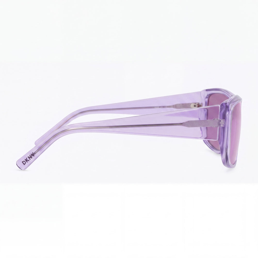 DKNY Dk555s Gafas de sol de plástico para mujer con montura lila cristalina y lentes lila efecto flash con protección UV no polarizadas de 57mm