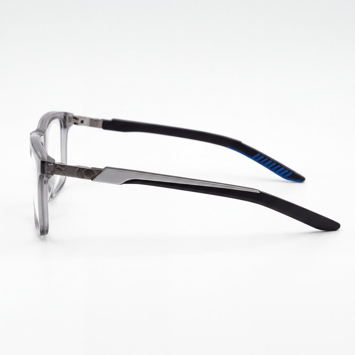 Gafas graduadas unisex PUMA 0379o-003 de estilo clásico en acetato, color gris transparente y negro, 56-16-140mm, Photo 3