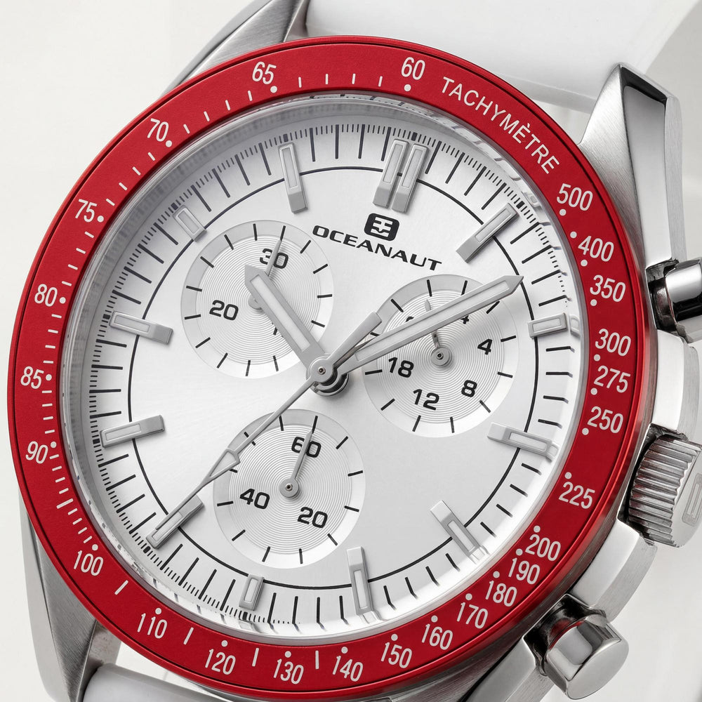 Reloj Oceanaut para hombre con esfera blanca, caja de plástico, correa de piel, movimiento de cuarzo, resistente al agua.
