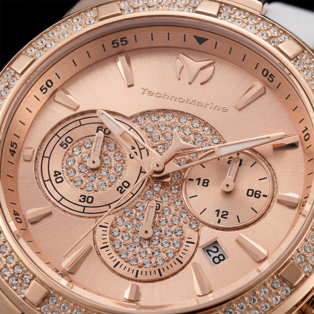 Reloj cronógrafo de cuarzo Technomarine UF6 TM-621013 para hombre, 45 mm, correa de silicona y acero inoxidable chapado en oro rosa