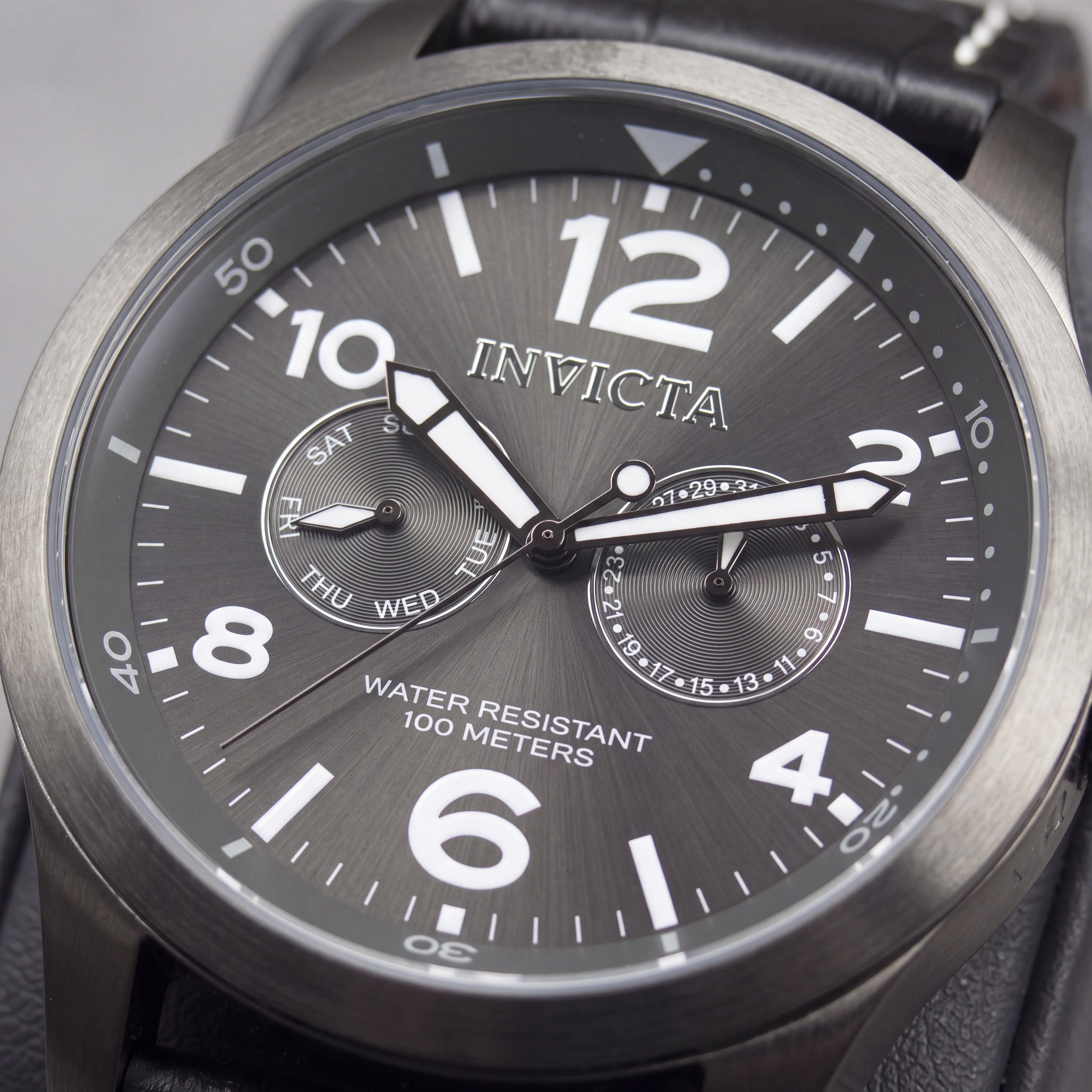 Invicta I-Force 10492 Unisex Quartz Stainless Steel Grey Dial Leather Strap Glow In The Dark Watch 48mm, Photo 2