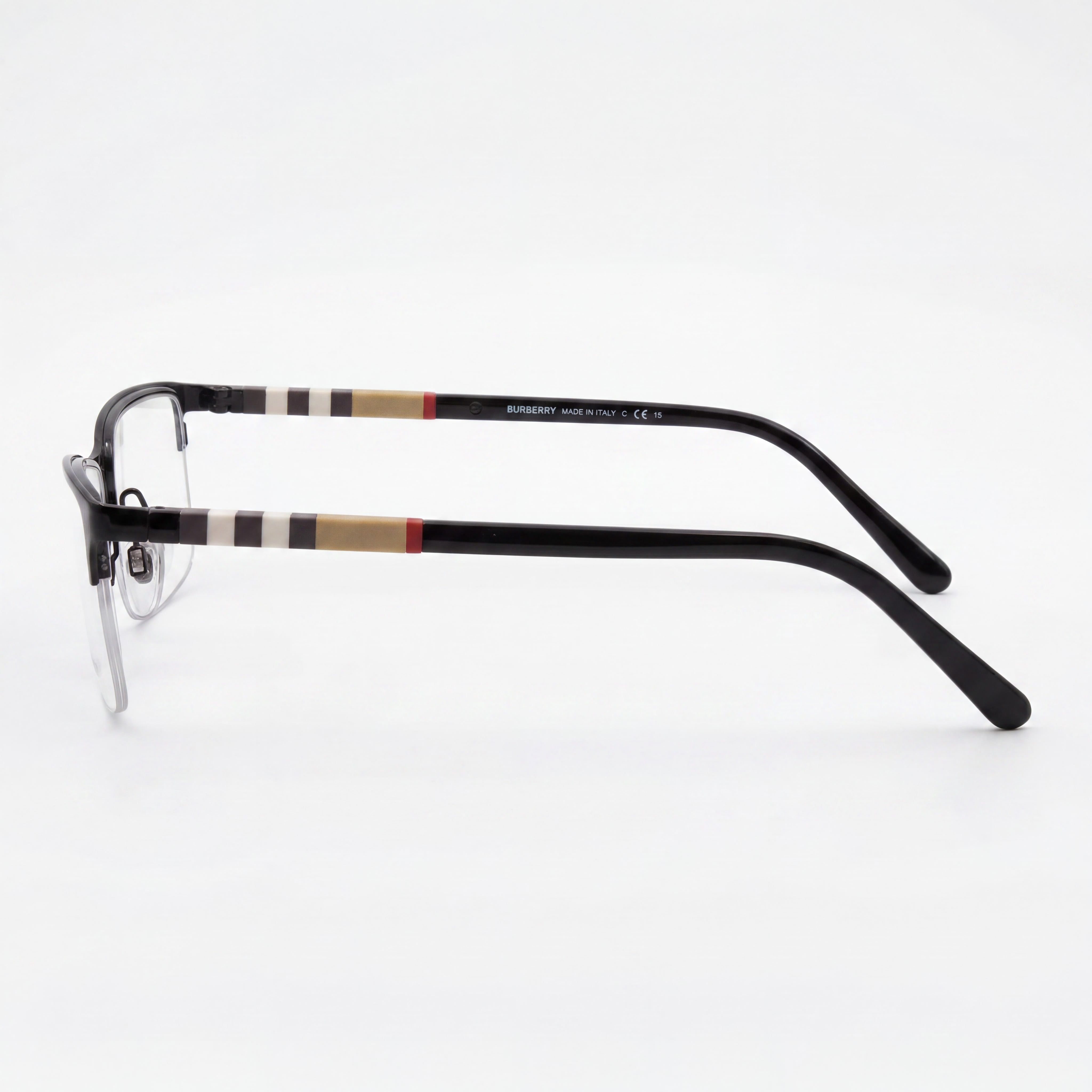BURBERRY Be 1282 Men's Metal Semi-Rimless Rectangle Eyeglasses with Clear Non- Lenses, Black Frame, 55-18-145mm, Photo 3