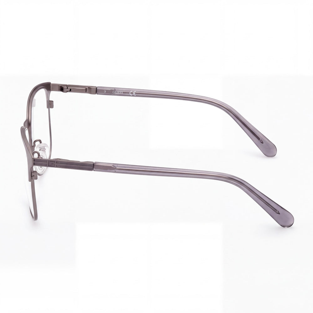 GUESS 50055-d Men's Lightweight Metal Frame in Nickel Tin Dark Matte with Clear Polycarbonate Lens 56mm