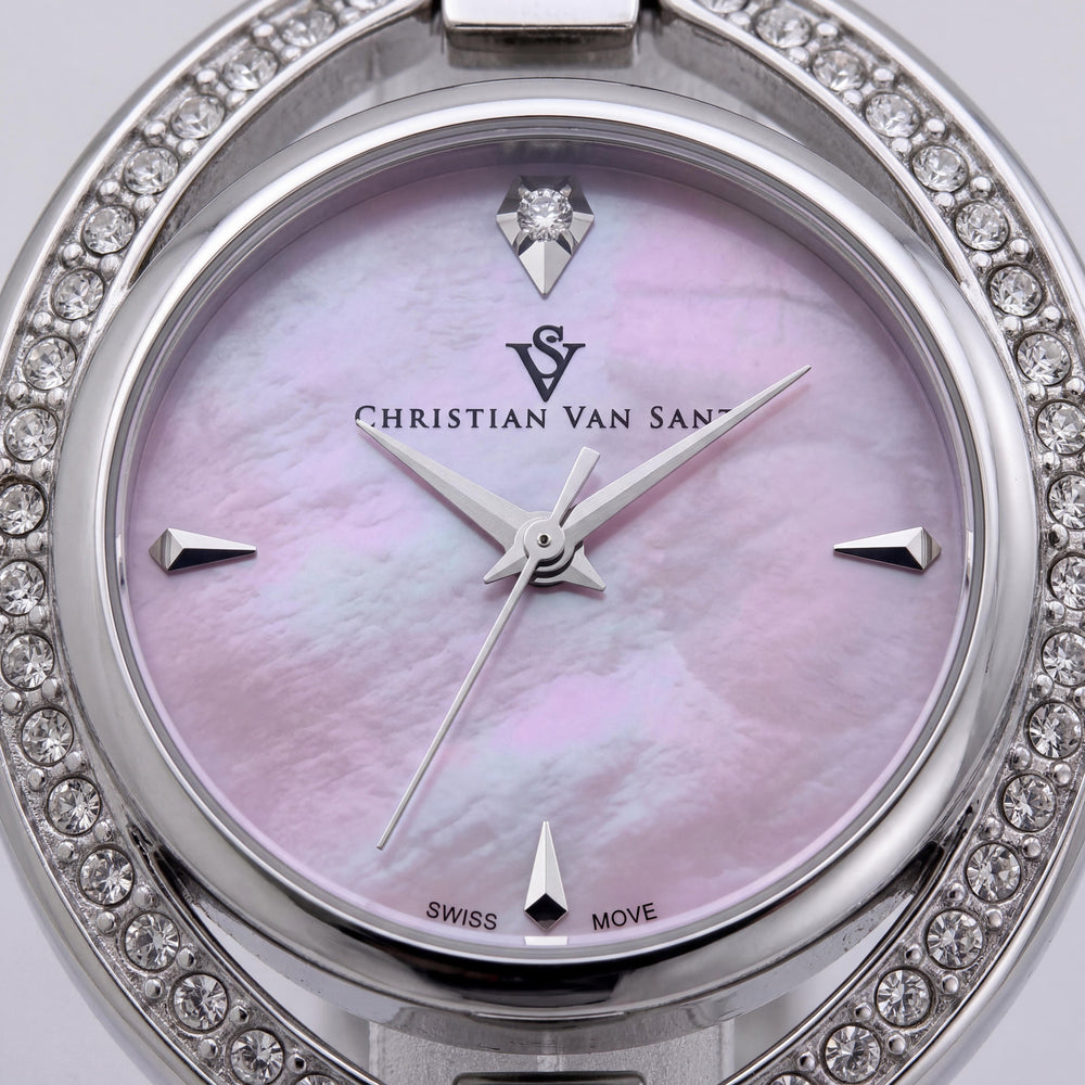 Christian Van Sant CV2931 Women's Silver Stainless Steel Case & Bracelet Pink Dial Quartz Watch, Water Resistant