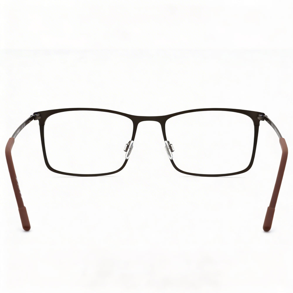 Monturas ópticas Flexon para hombre en color gris plomo mate sepia, con lentes de demostración transparentes, listas para lentes graduadas personalizadas