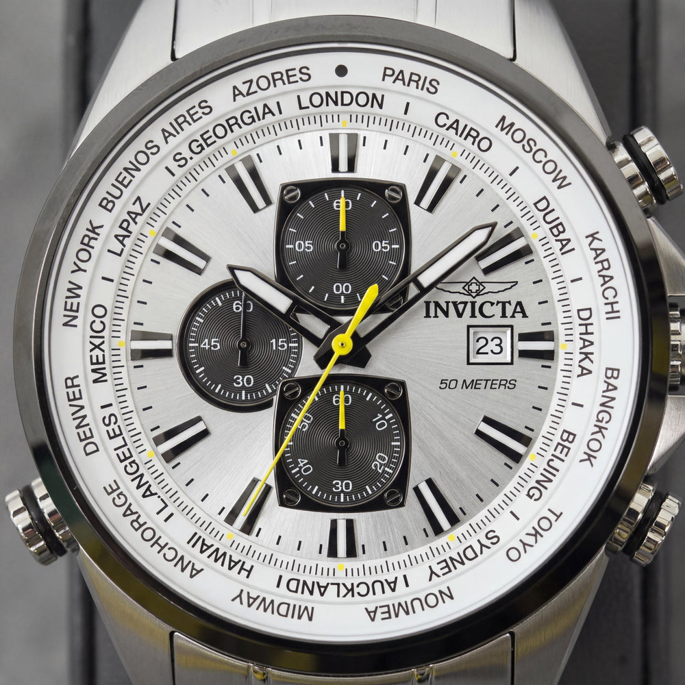 Invicta Aviator 50501 Reloj de pulsera de cuarzo de acero inoxidable plateado unisex 50mm
