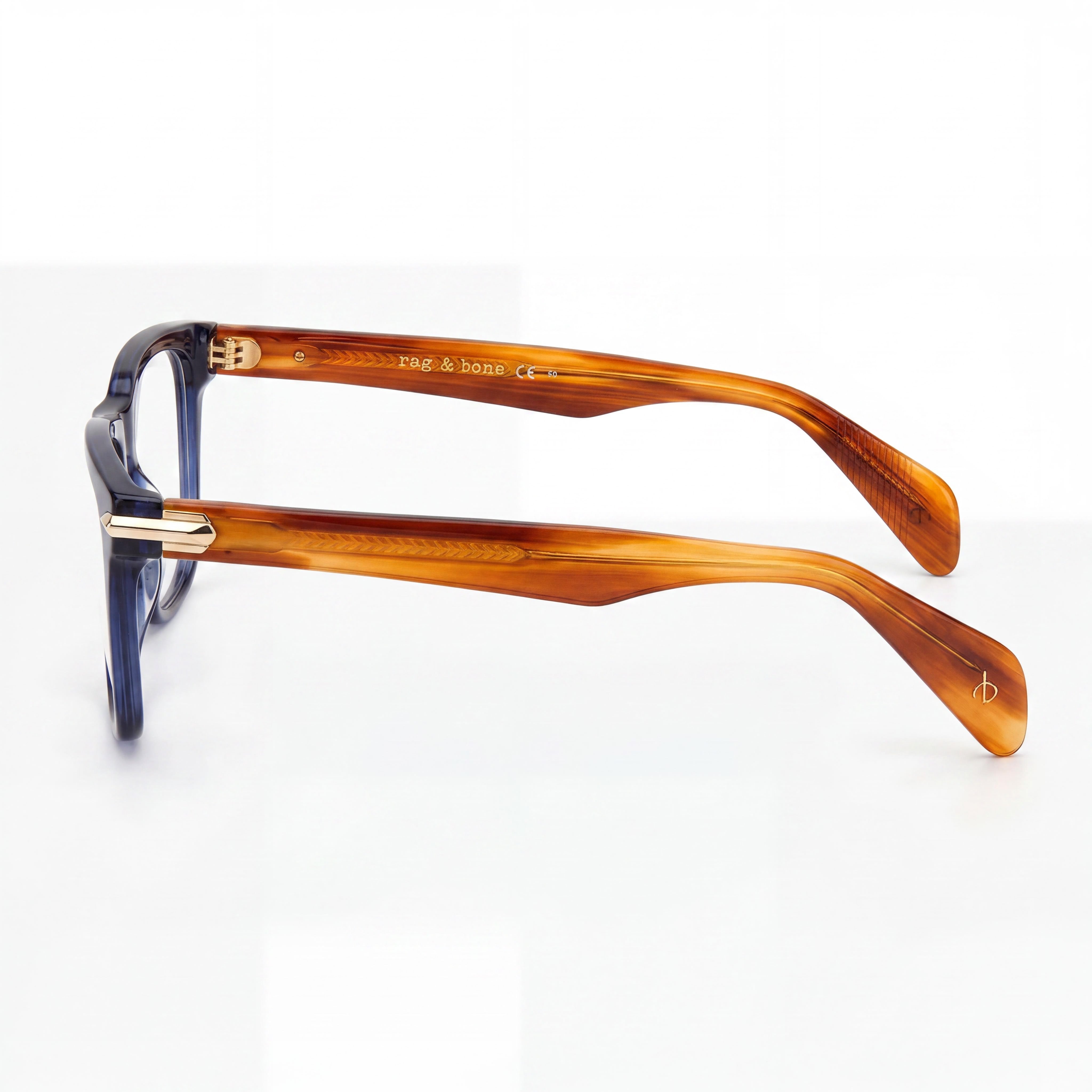Gafas rag & bone Modern para mujer, de acetato azul-marrón, montura completa cuadrada, con lentes adaptables a la luz, 54-18-150, Photo 3
