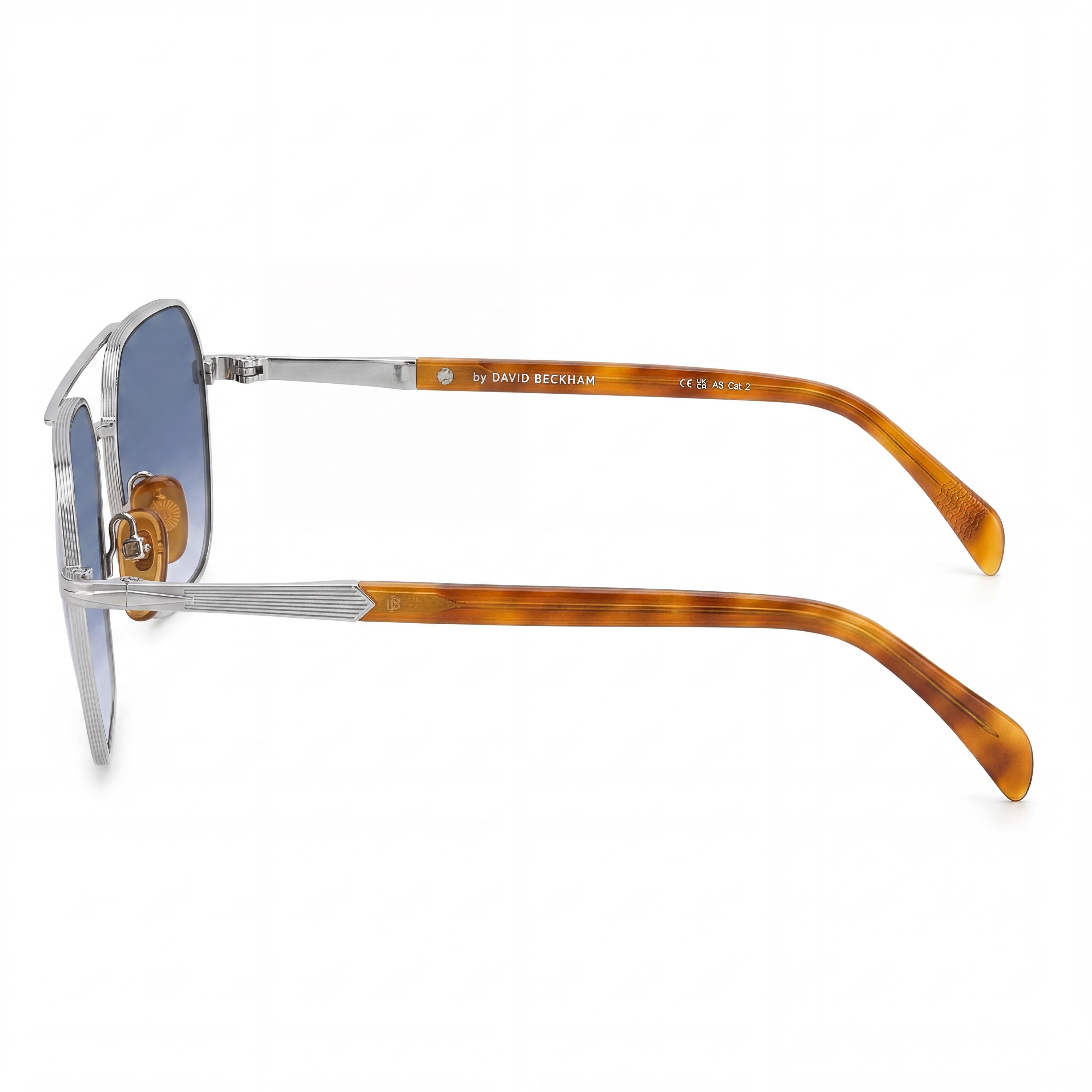 David Beckham Gafas de Sol Contemporáneas para Hombre de Metal No Polarizadas Plateado Habana Azul Claro Degradado 59mm, Photo 3