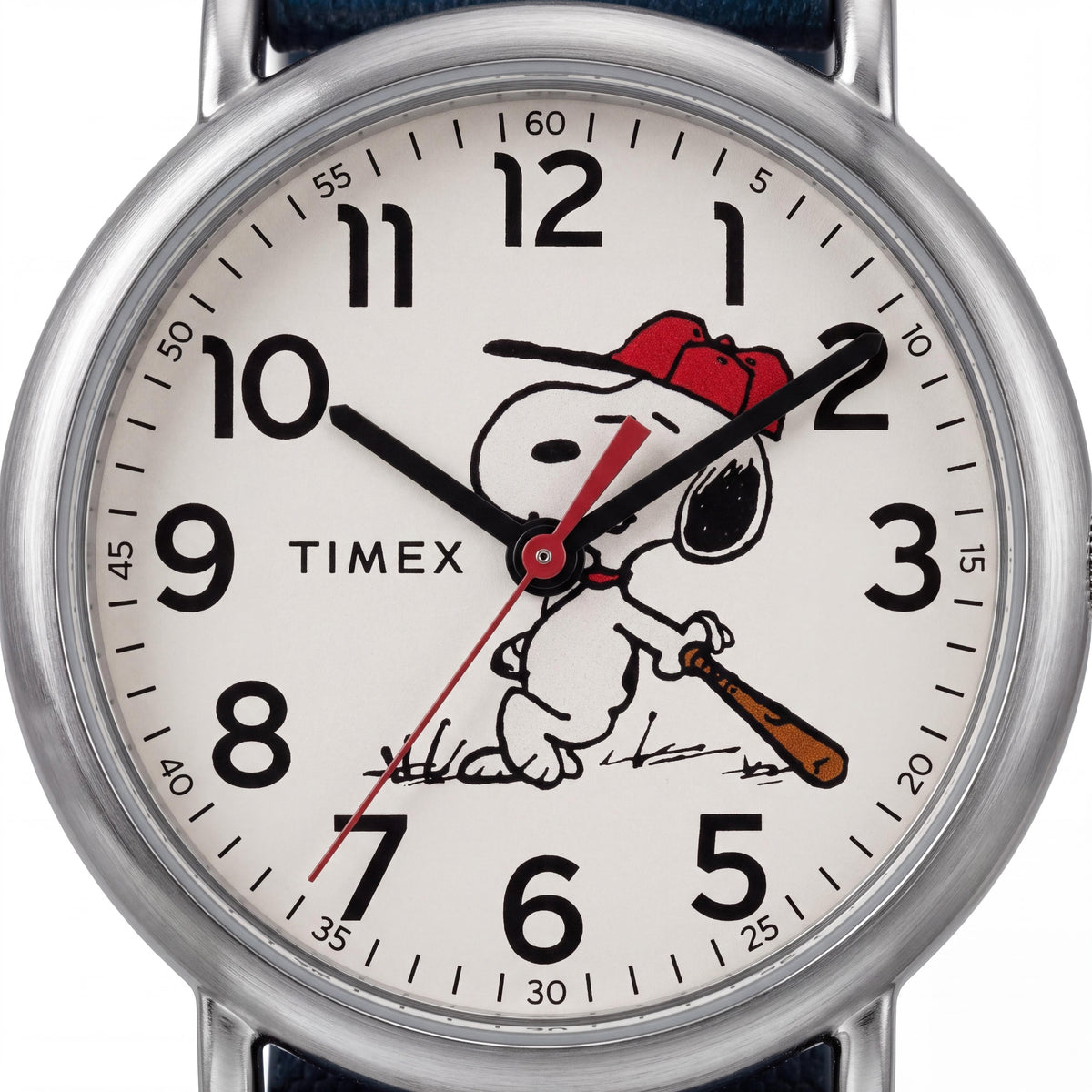 Reloj Timex Casual Sport con tema de Snoopy de Peanuts para hombre con correa azul deslizable, caja plateada de 38 mm, esfera blanca, Photo 2