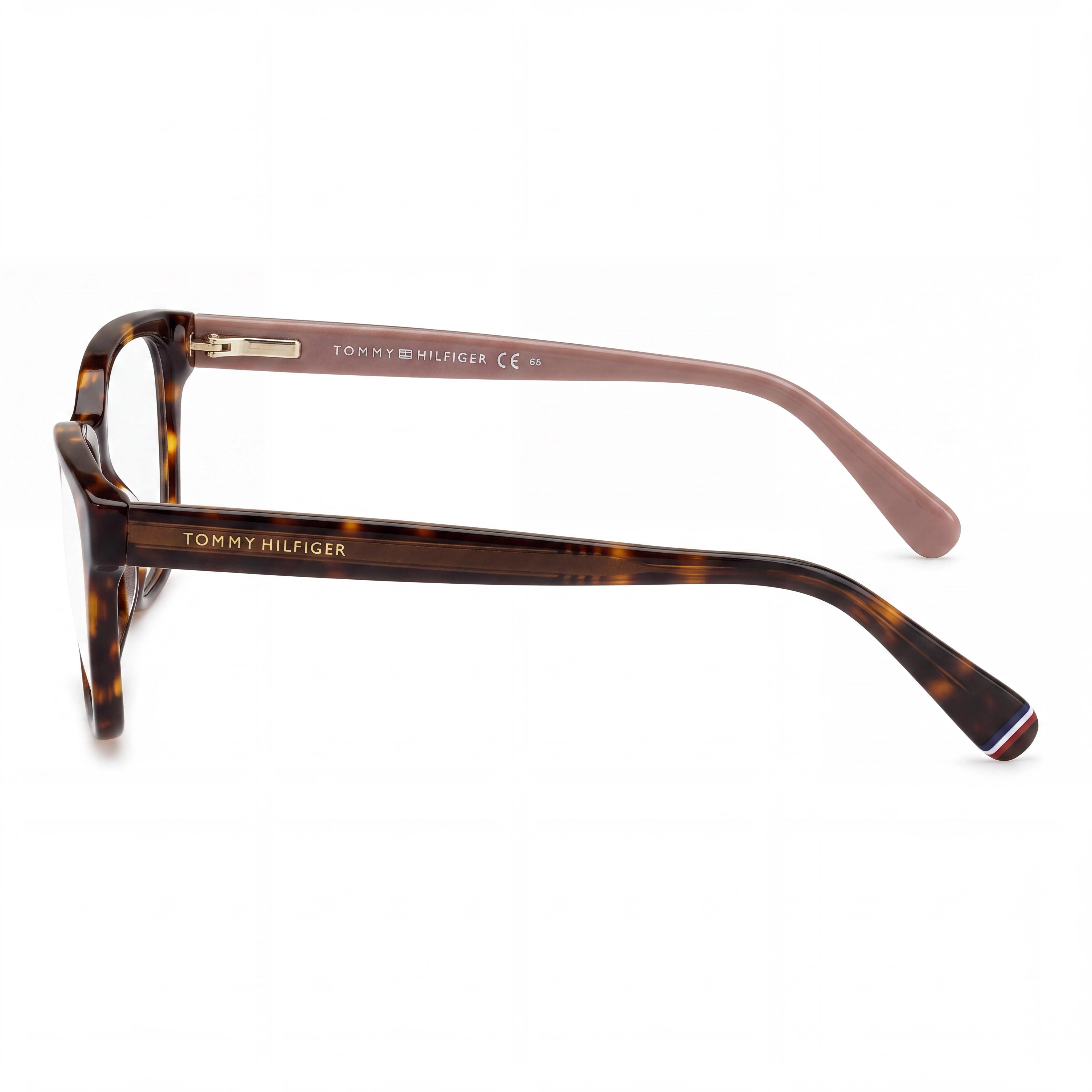 Tommy Hilfiger Women's Havana Plastic Rectangular Square Eyeglass Frames 52-16-140 with Clear Demo Lenses, Photo 2