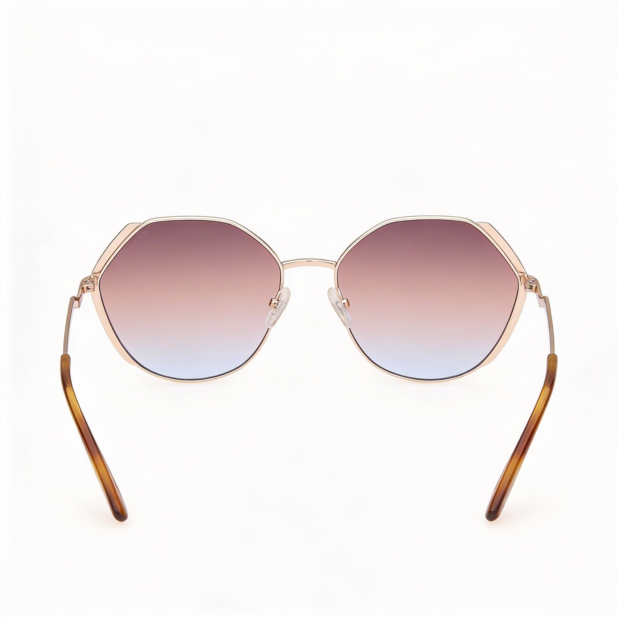 GUESS Gafas de sol de mujer de metal dorado con piedras geométricas, oversize, 100% protección UV, lentes degradadas marrones, 58 mm, Photo 4