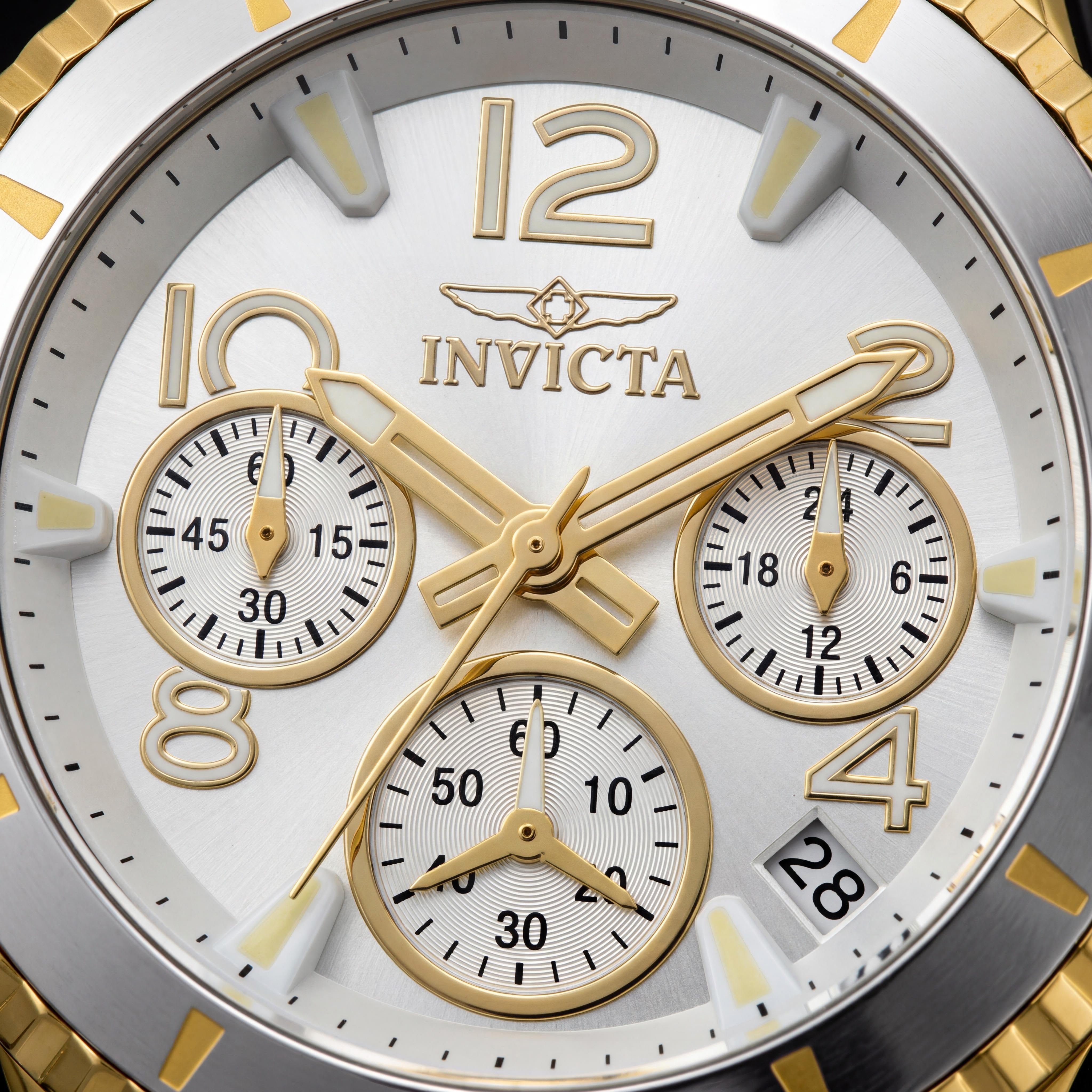 Reloj cronógrafo Invicta de cuarzo para mujer, caja de acero inoxidable plateada, correa de silicona blanca, esfera plateada, 39 mm, resistente al agua, Photo 2