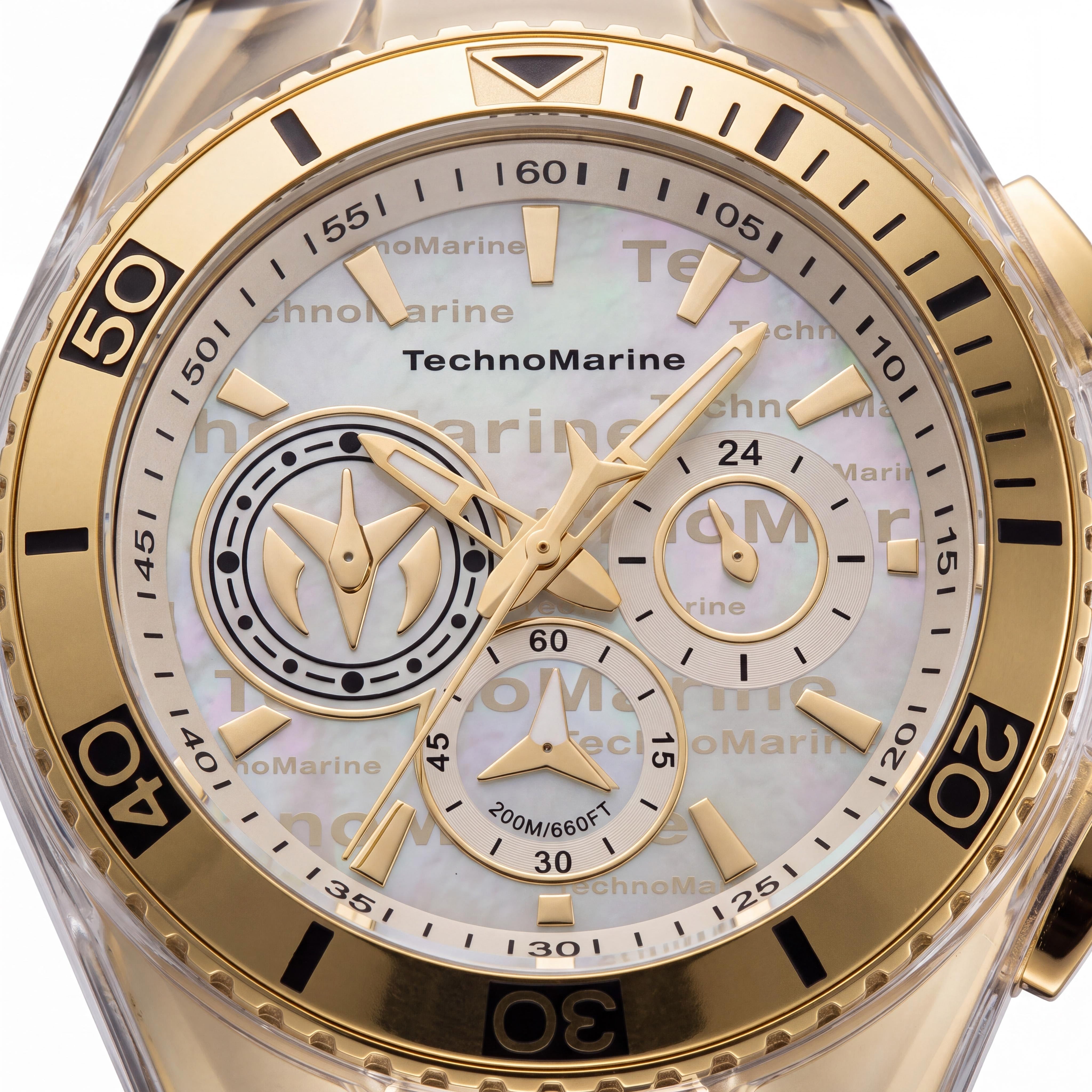 Reloj TechnoMarine para hombre, de acero inoxidable tono dorado, correa de silicona negra, esfera de nácar champán, 46.65 mm, Photo 2