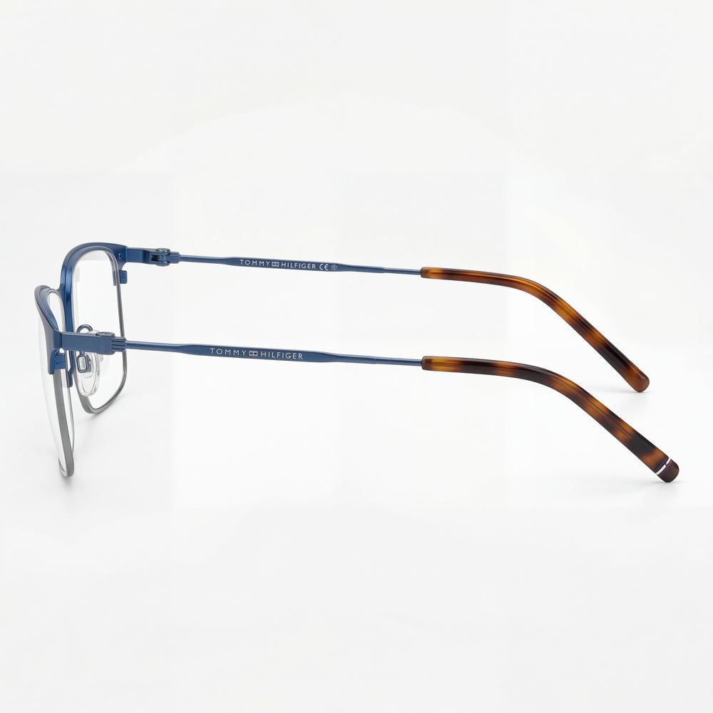 Gafas Tommy Hilfiger Modern para hombre, de metal, sin montura, azul mate, rutenio oscuro, 57-17-145