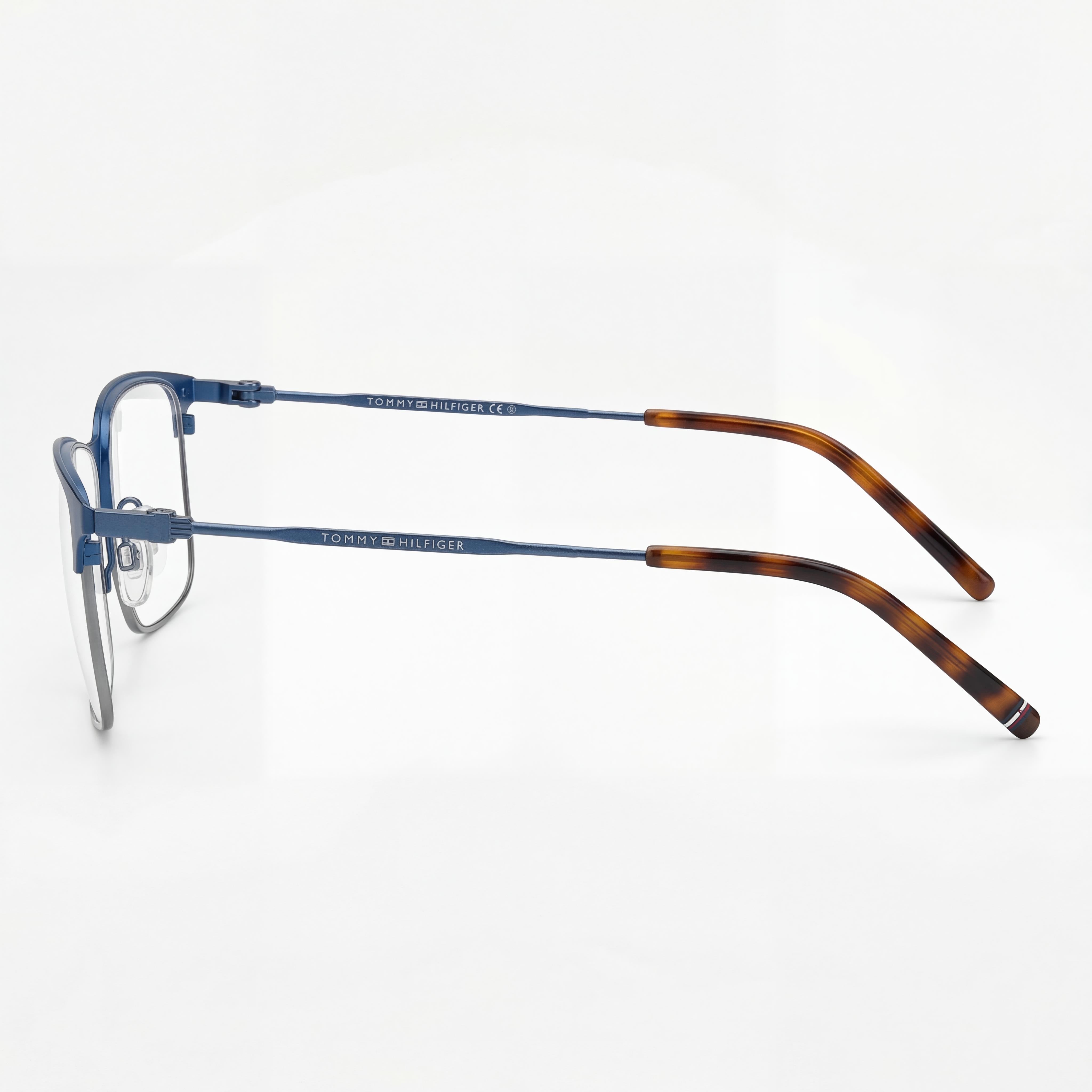 Gafas Tommy Hilfiger Modern para hombre, de metal, sin montura, azul mate, rutenio oscuro, 57-17-145, Photo 2