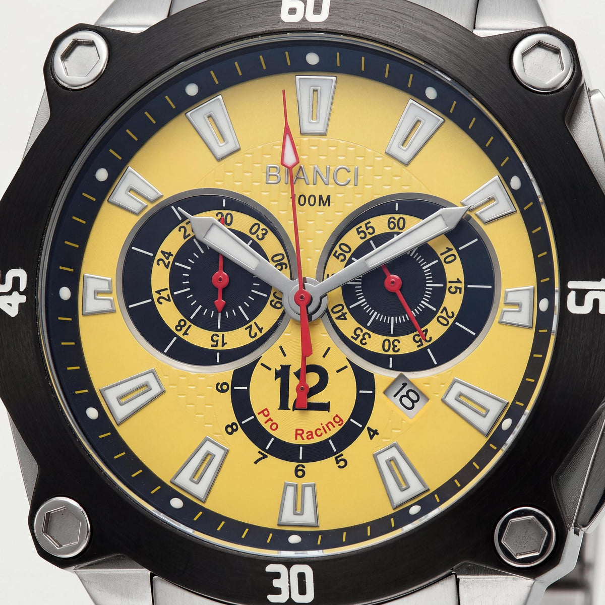 Roberto Bianci Men's Analog Chronograph Quartz Watch with Silver Stainless Steel Case & Bracelet, Yellow Dial, Photo 2