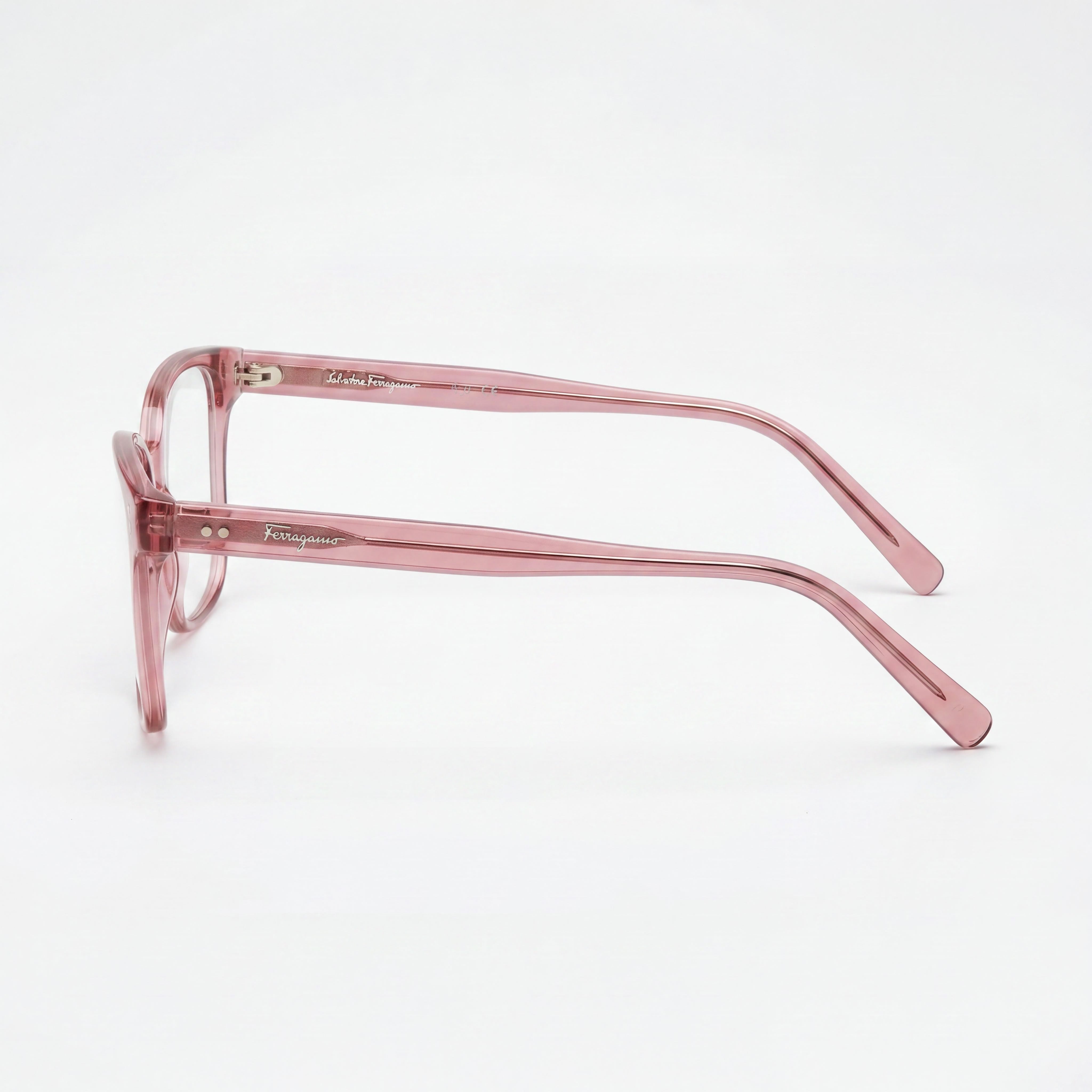 Salvatore Ferragamo Modern Women's Acetate Eyeglasses with Transparent Rose Frame and Lenses 52mm, Photo 2