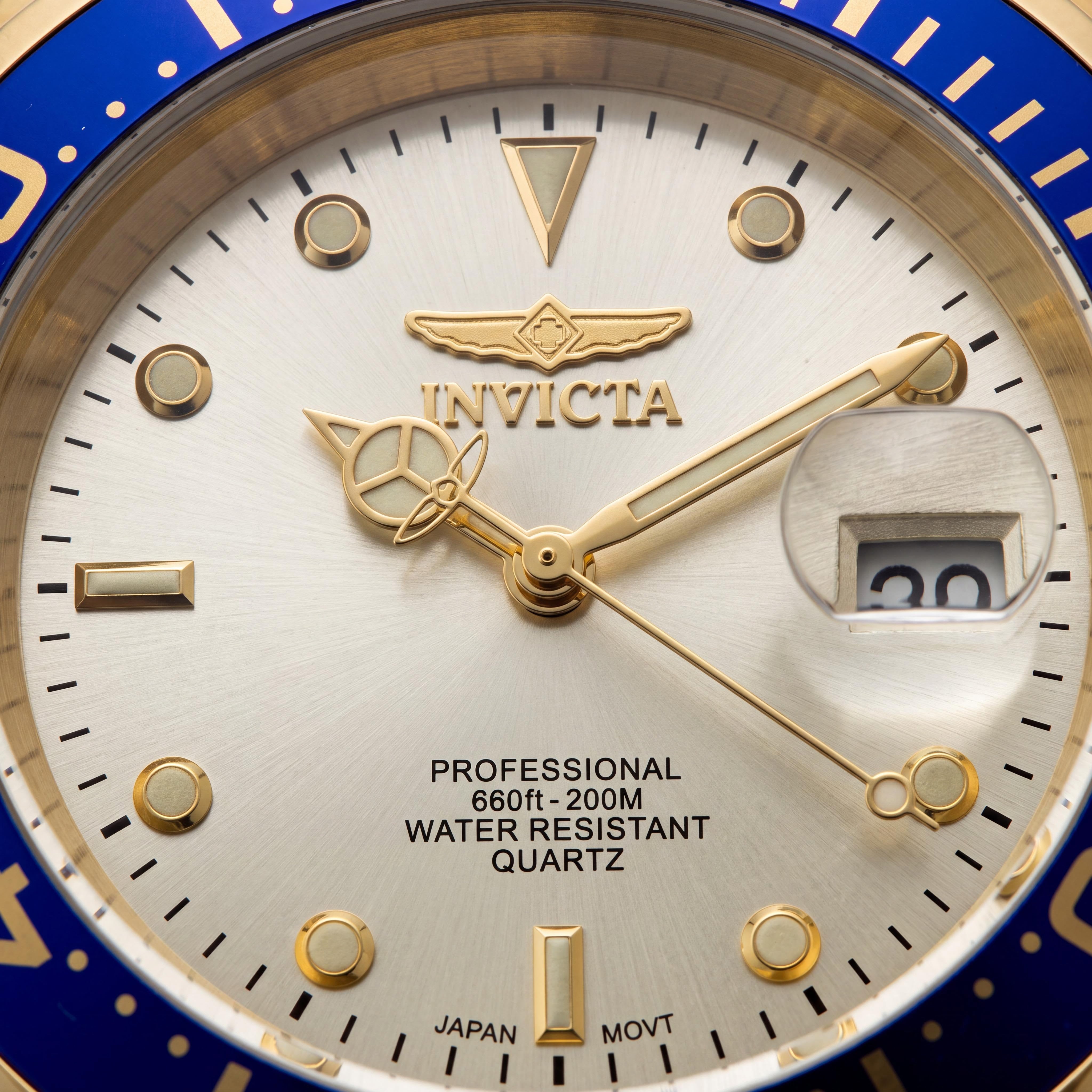 Invicta Bracelet Men's 40mm Gold Tone Blue Bezel Stainless Steel Luminous Dive Watch, 200M WR, Photo 2