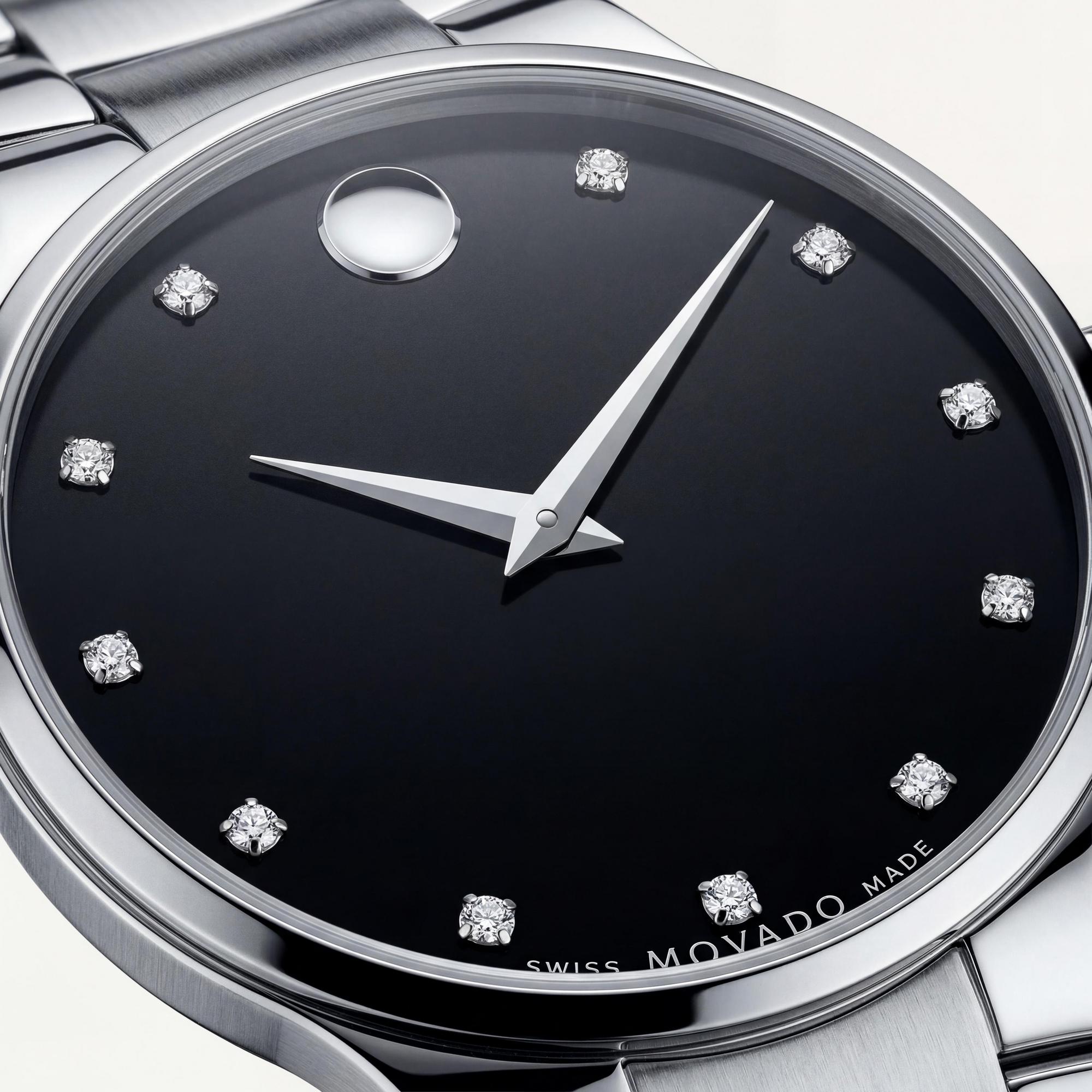 Reloj de cuarzo Movado Serio para hombre, de acero inoxidable en tono plateado, con esfera de museo negra y correa de 38 mm., Photo 2