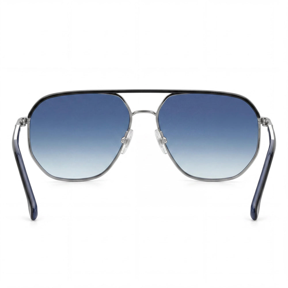 Gafas de sol Carrera Classic para hombre de acero inoxidable, marco azul oscuro degradado, lentes azules Ruthen con protección UV de 59 mm