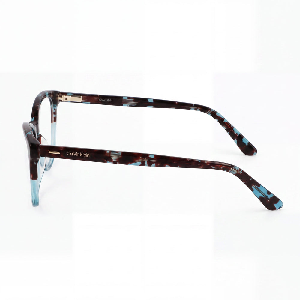Calvin Klein CK21519 Unisex Cat Eye Eyeglasses, Transparent Blue Havana Plastic Frame, 53mm