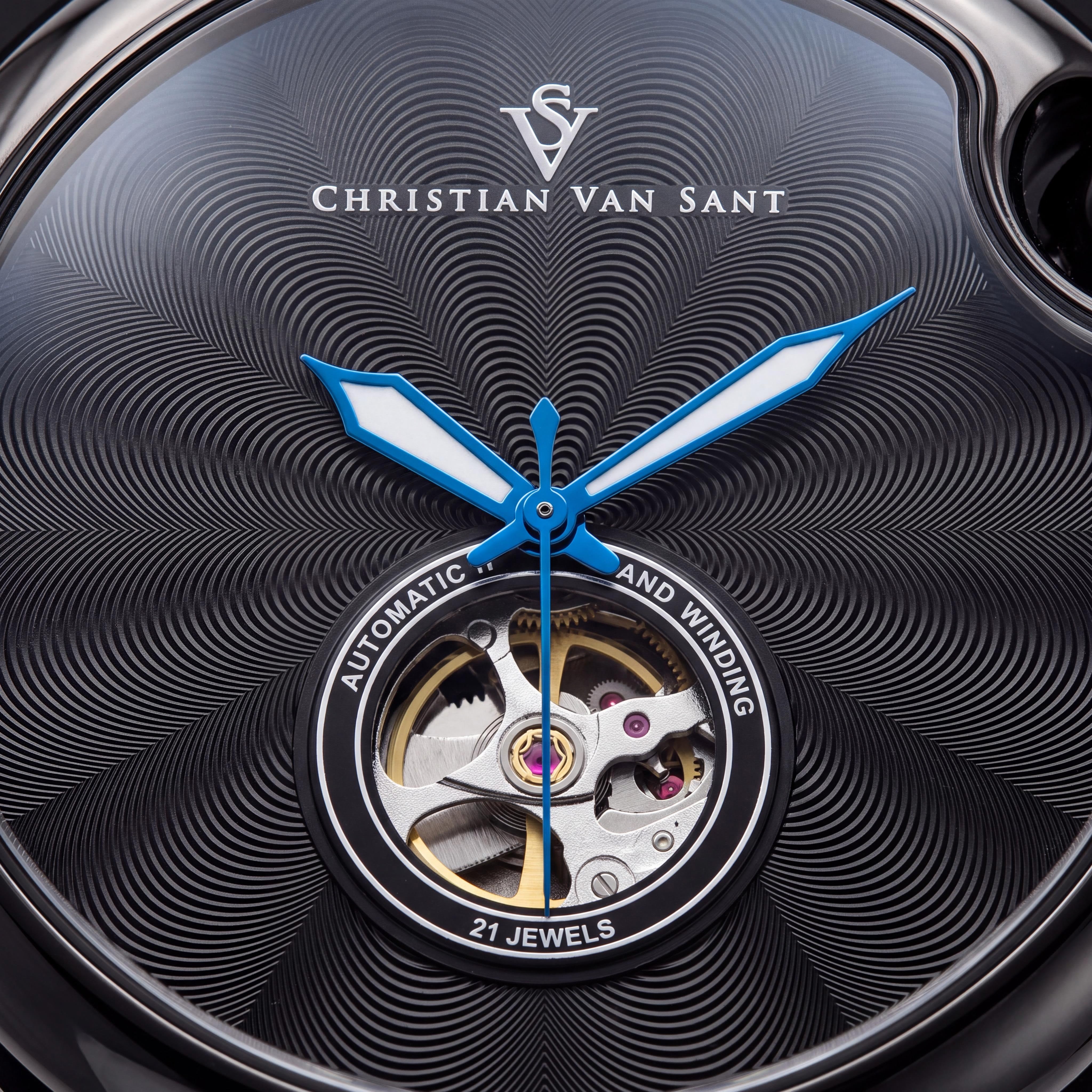 Christian Van Sant Quartz Movement Men's Black Water Resistant Watch with Scratch Resistant Mineral 46mm, Photo 2