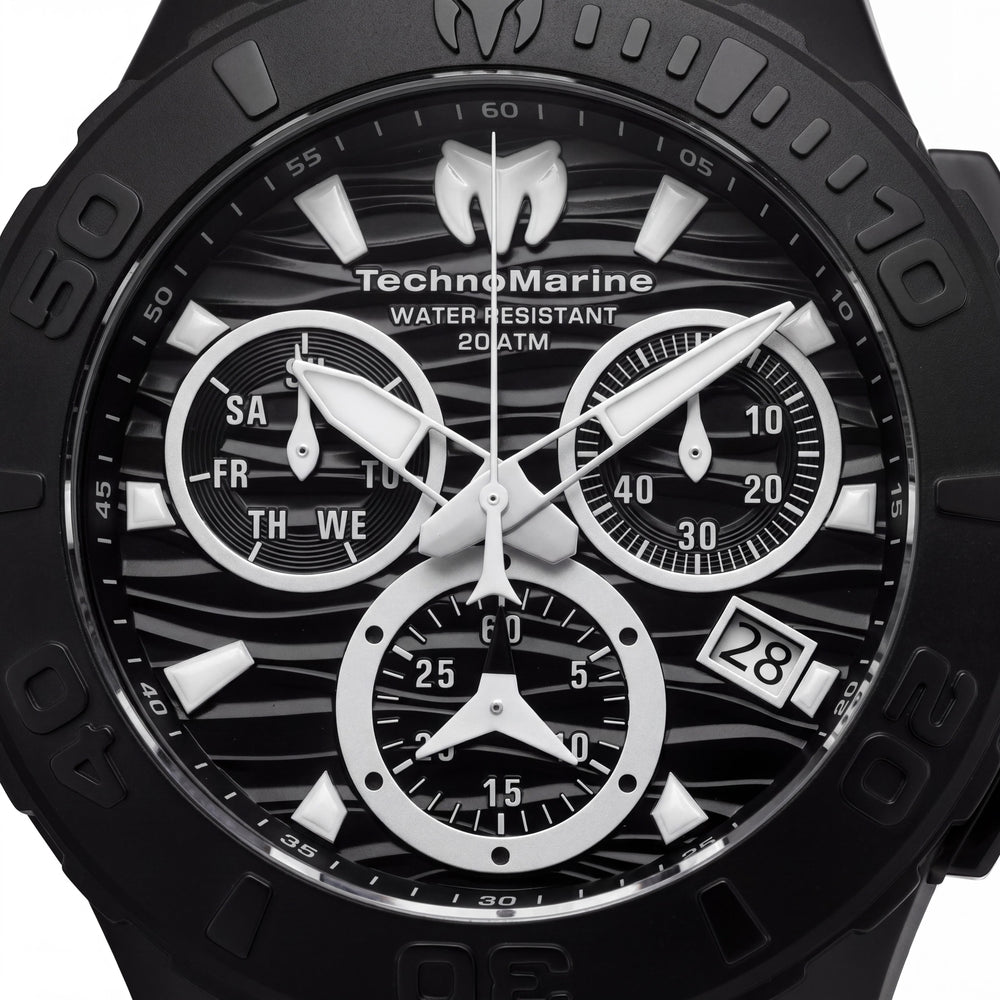 Reloj Technomarine Cruise Medusa cronógrafo para hombre, caja de acero inoxidable negra de 44 mm, correa de silicona negra, 200m
