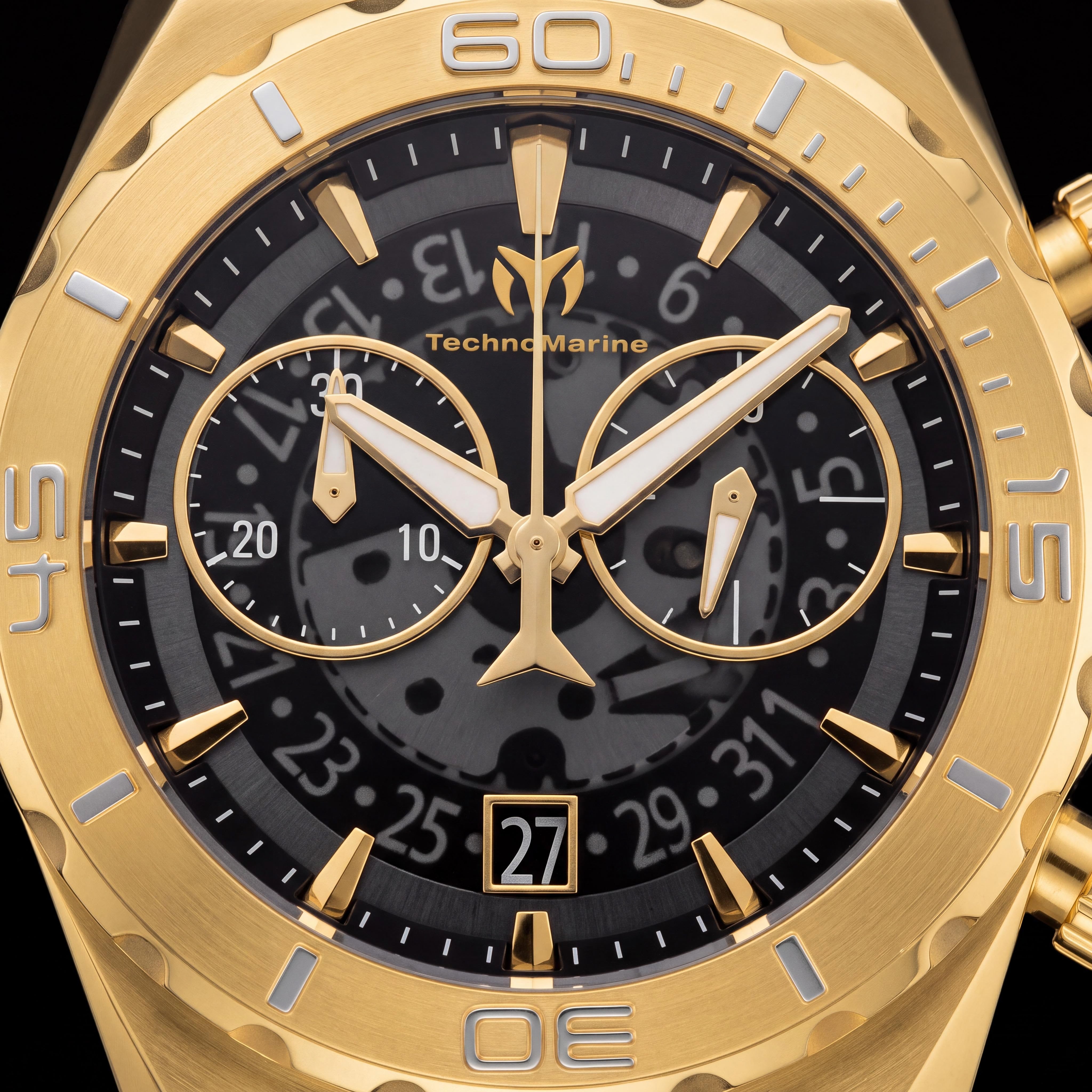 Reloj de Lujo Technomarine para Hombre Acero Inoxidable Tono Dorado Negro 48mm Brilla en la Oscuridad, Photo 2