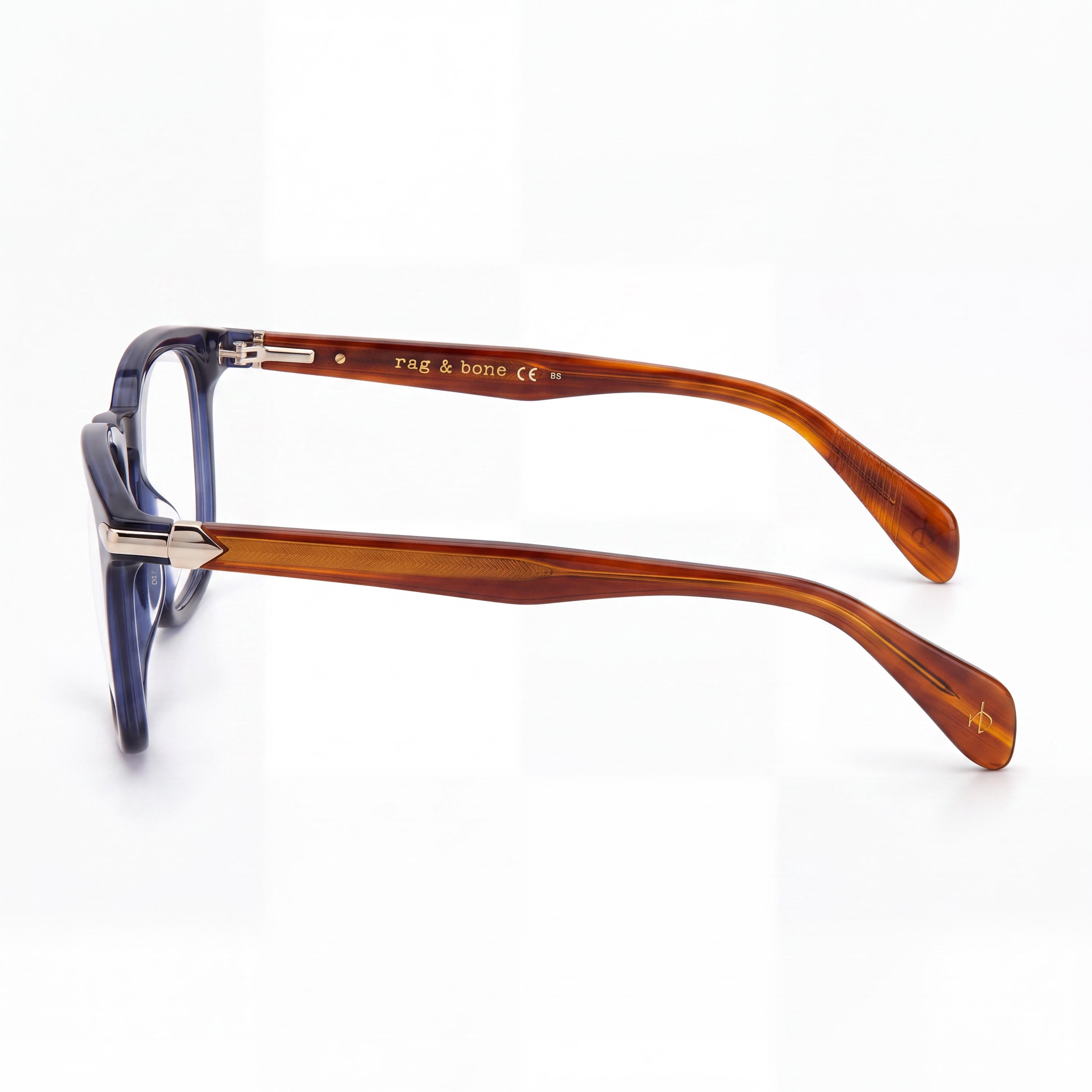 rag & bone Classic Eyeglasses, Unisex Blue Brown Metal Plastic Square Light Adaptive Lenses 50mm, Photo 2