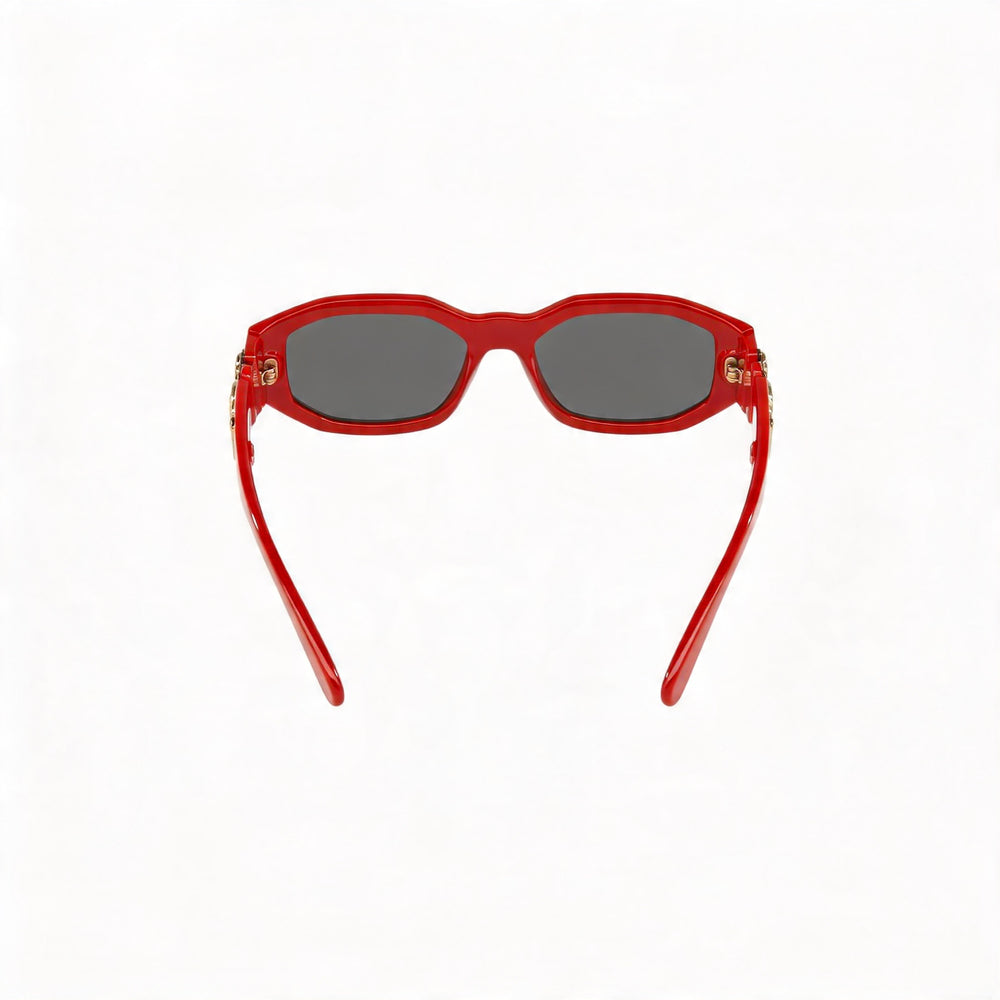 Gafas de sol unisex Versace de estilo geométrico con montura de propionato rojo gris y lentes de policarbonato gris oscuro de 53 mm