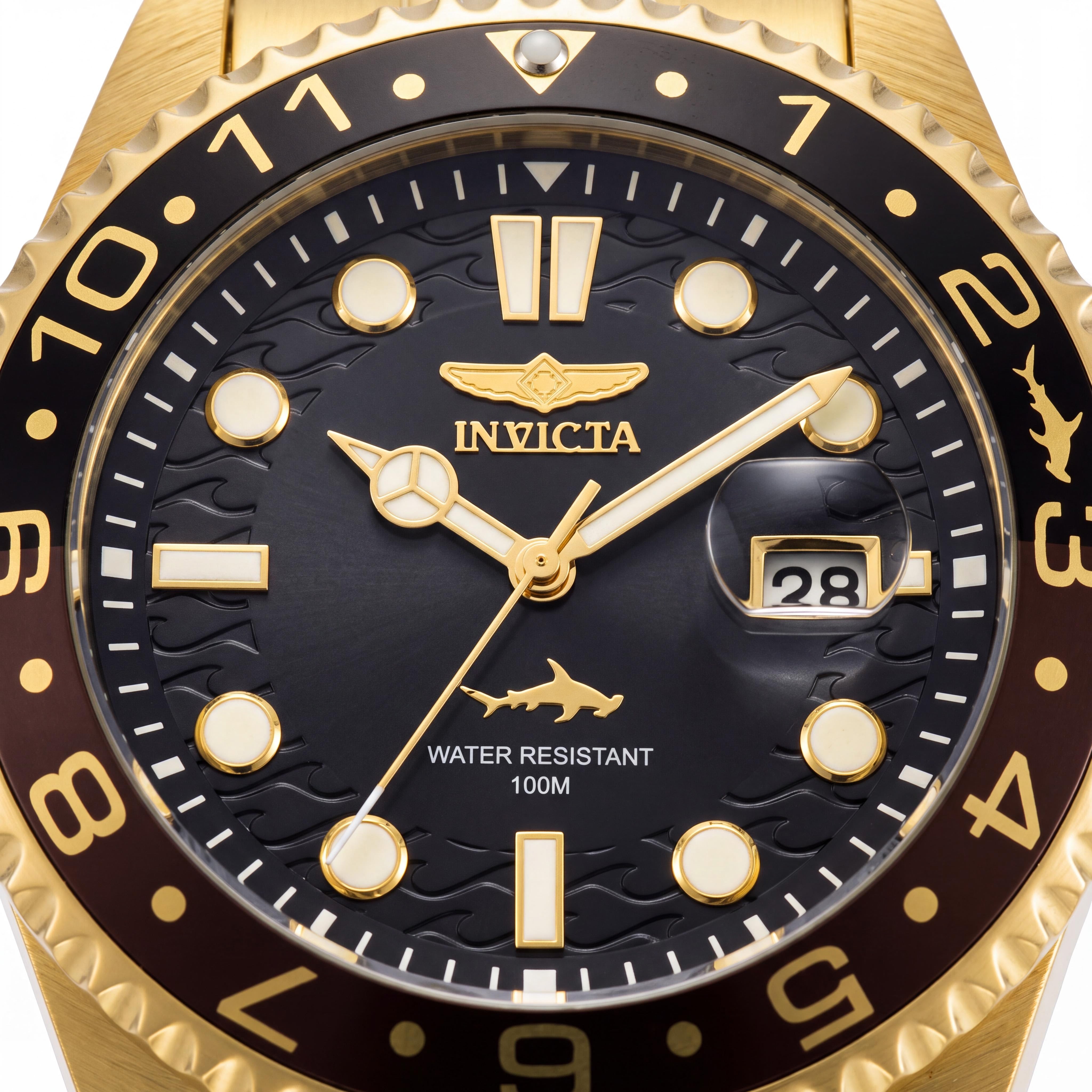 Invicta Men's Diver Quartz Watch Gold Tone Stainless Steel 43mm, Glow In The Dark, 100M Water Resistant, Photo 2