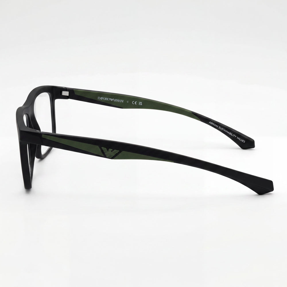 Montura óptica de plástico negro mate Emporio Armani Ea3246 para mujer con dimensiones de 55-17-145 mm