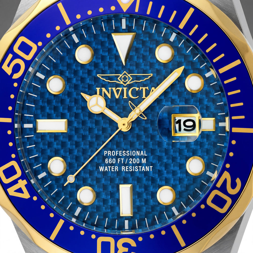 Invicta Grand Diver Men's Blue Carbon Fiber Dial Stainless Steel Case & Bracelet Luminous Watch 44mm