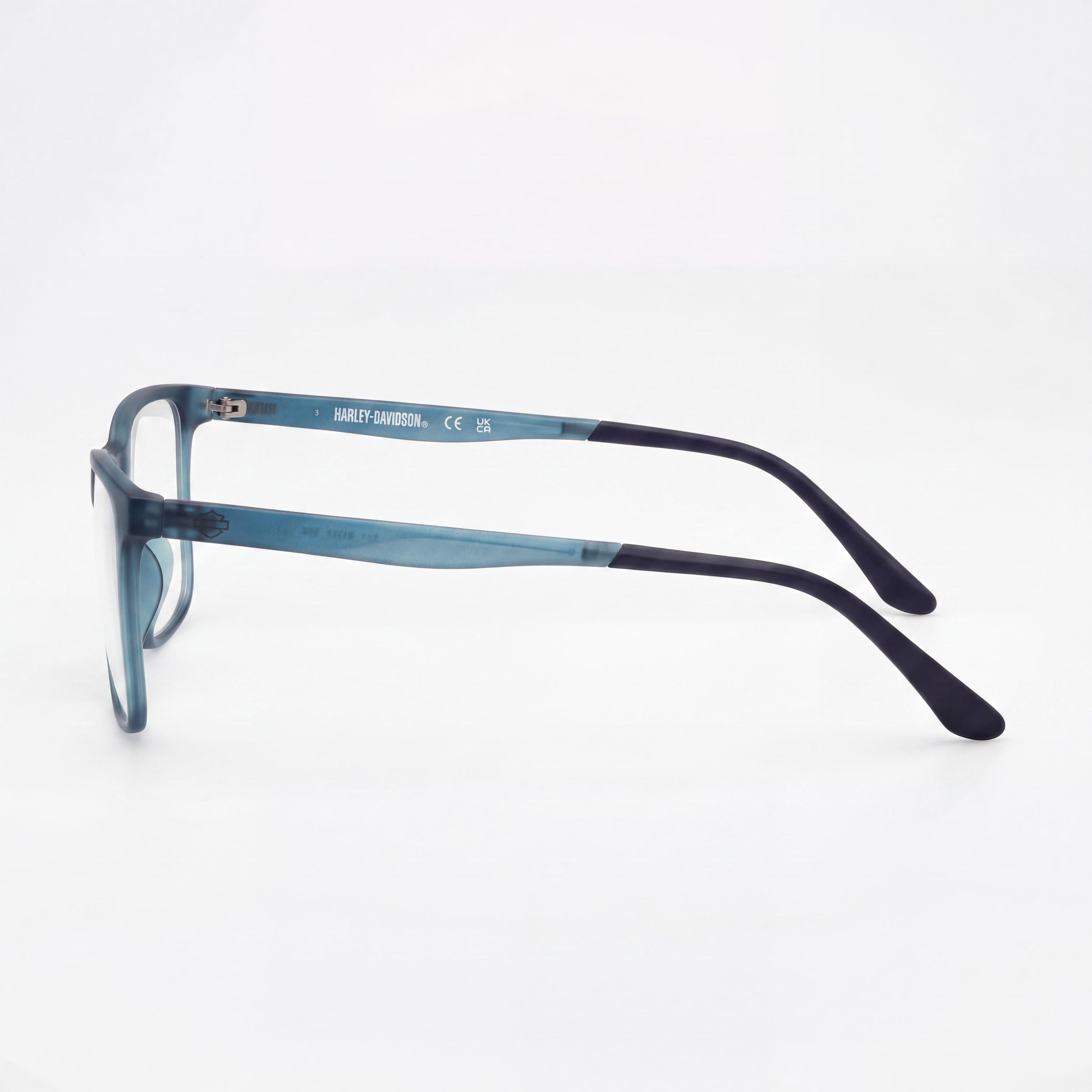 Monturas ópticas Harley-Davidson azul mate para hombre con lentes transparentes de demostración. Las lentes se pueden reemplazar por lentes graduadas personalizadas., Photo 3