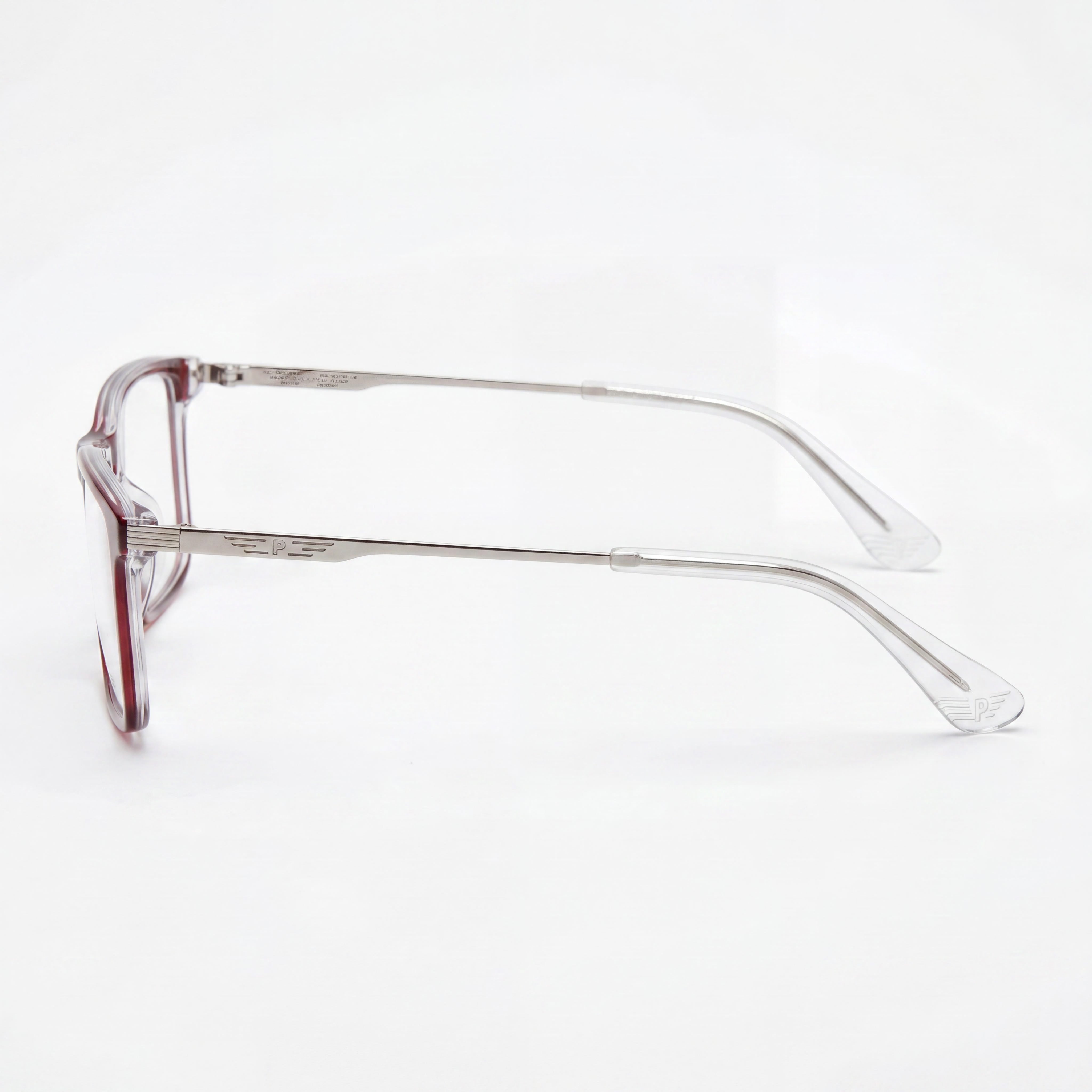 Montura óptica Police Classic para hombre en color burdeos con combinación de aceite y metal, 52/16/145, con lentes transparentes de demostración, Photo 3