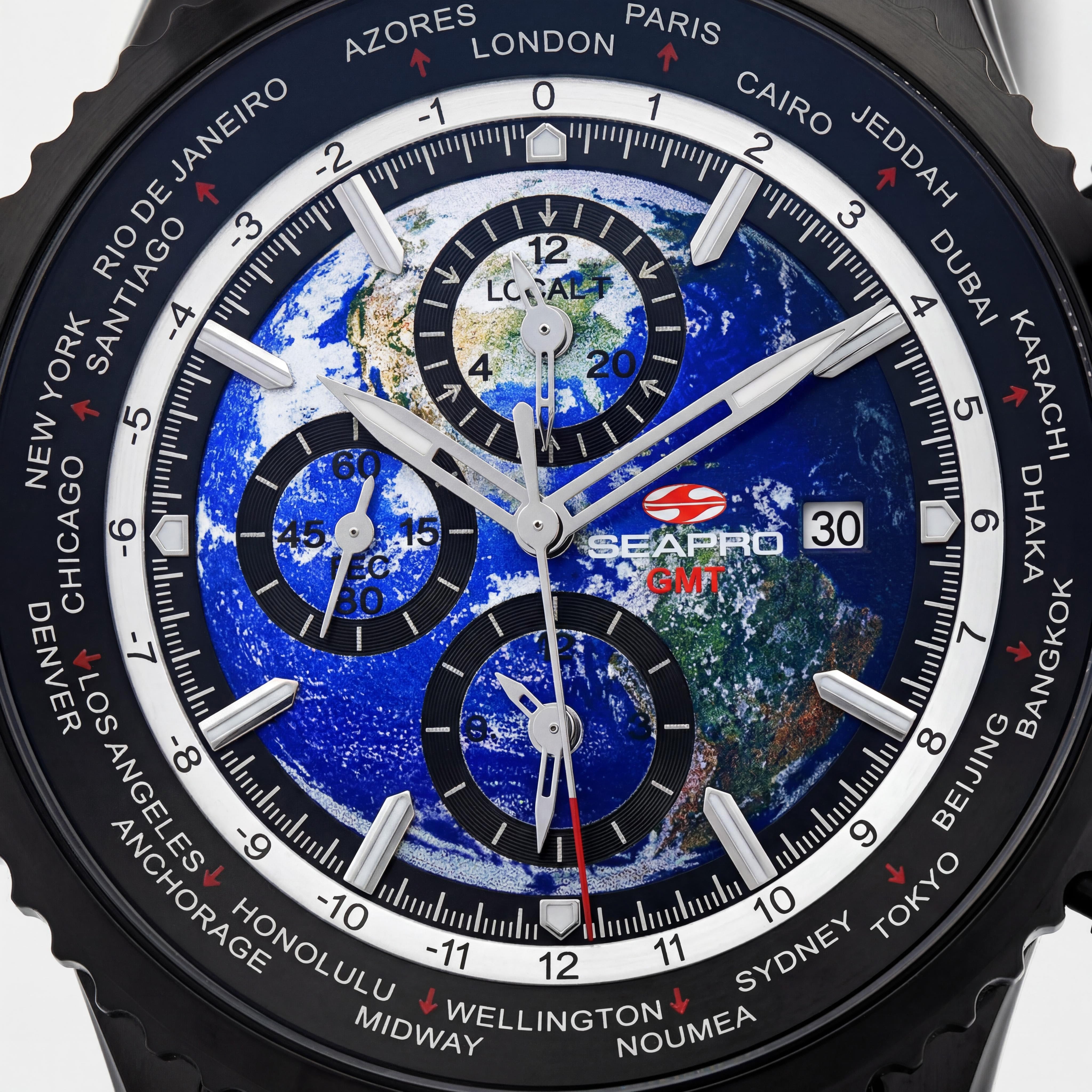 Reloj Seapro de hombre con movimiento de cuarzo, esfera azul, hora mundial, GMT y alarma, Photo 2