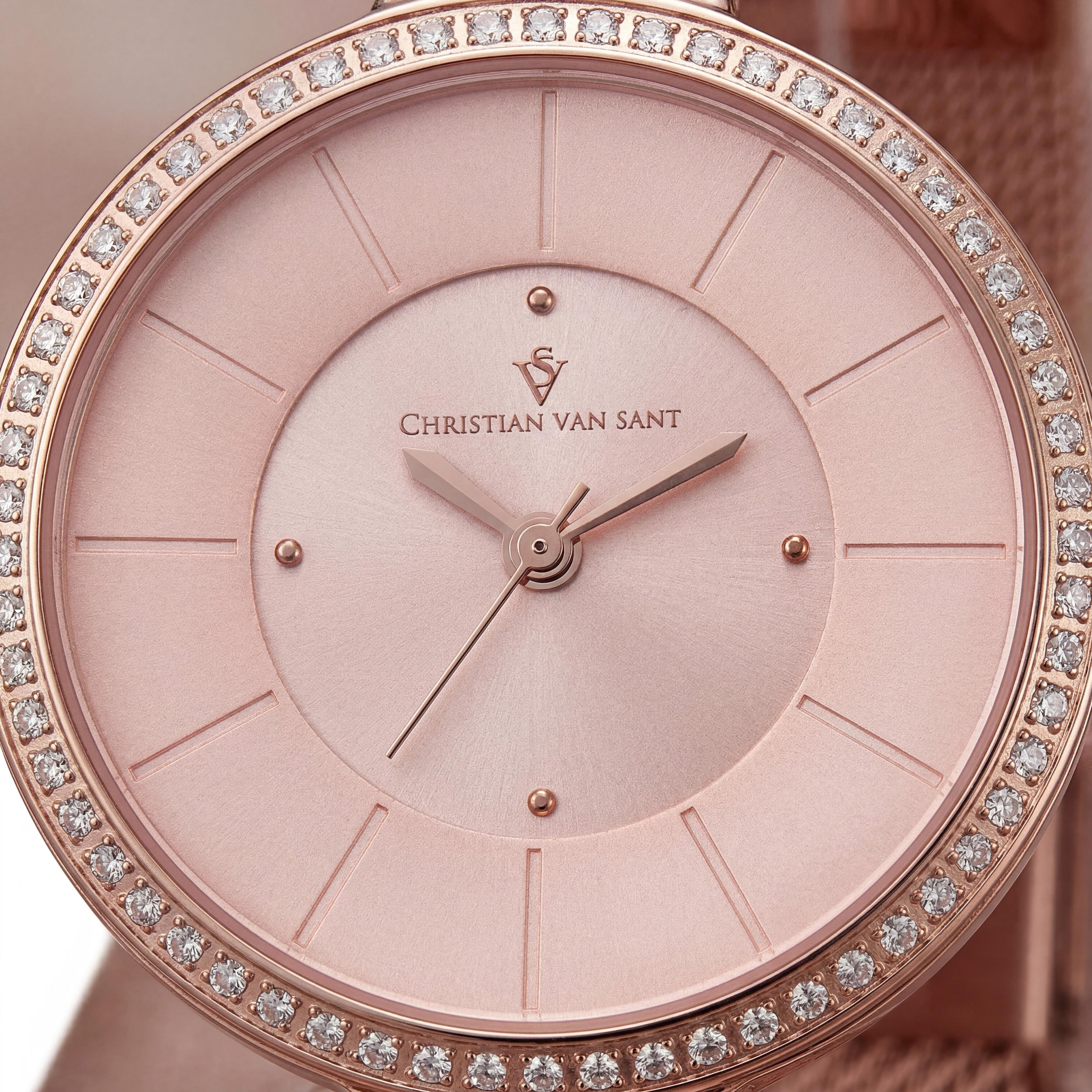 Christian Van Sant Movimiento de Cuarzo para Mujer, Oro Rosa, Acero Inoxidable, Resistente al Agua, Diámetro de Caja de 32 mm con Cristales en el Bisel, Photo 2