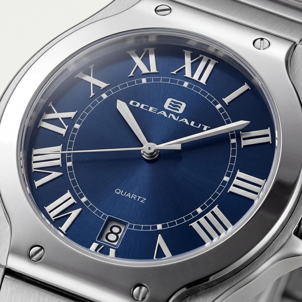 Reloj Oceanaut para mujer con movimiento de cuarzo, acero inoxidable, esfera azul y resistente al agua.
