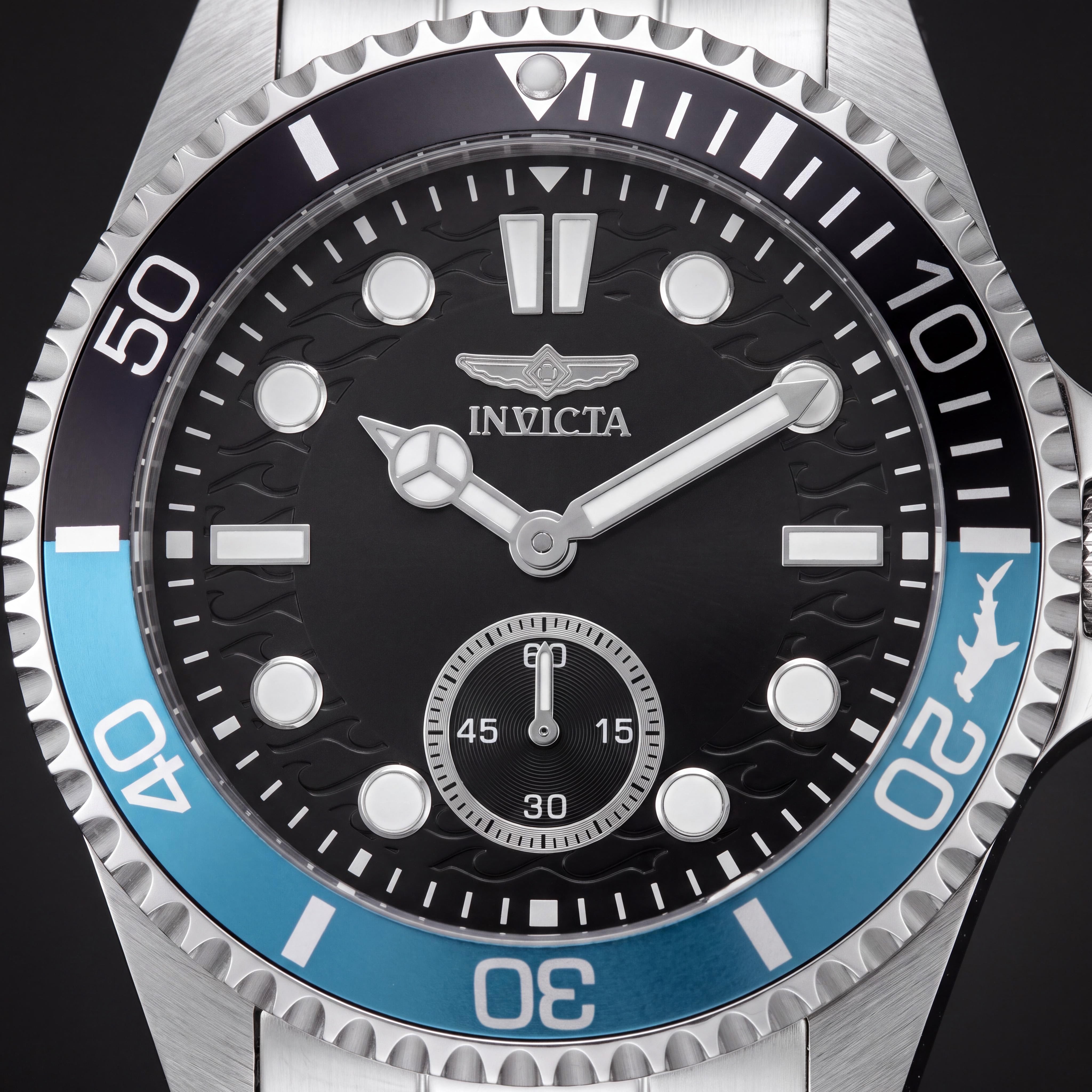 Invicta Pro Diver 49437 Men's Silver Stainless Steel Black Dial Quartz Bracelet Watch 43mm 10 ATM Water Resistant, Photo 2
