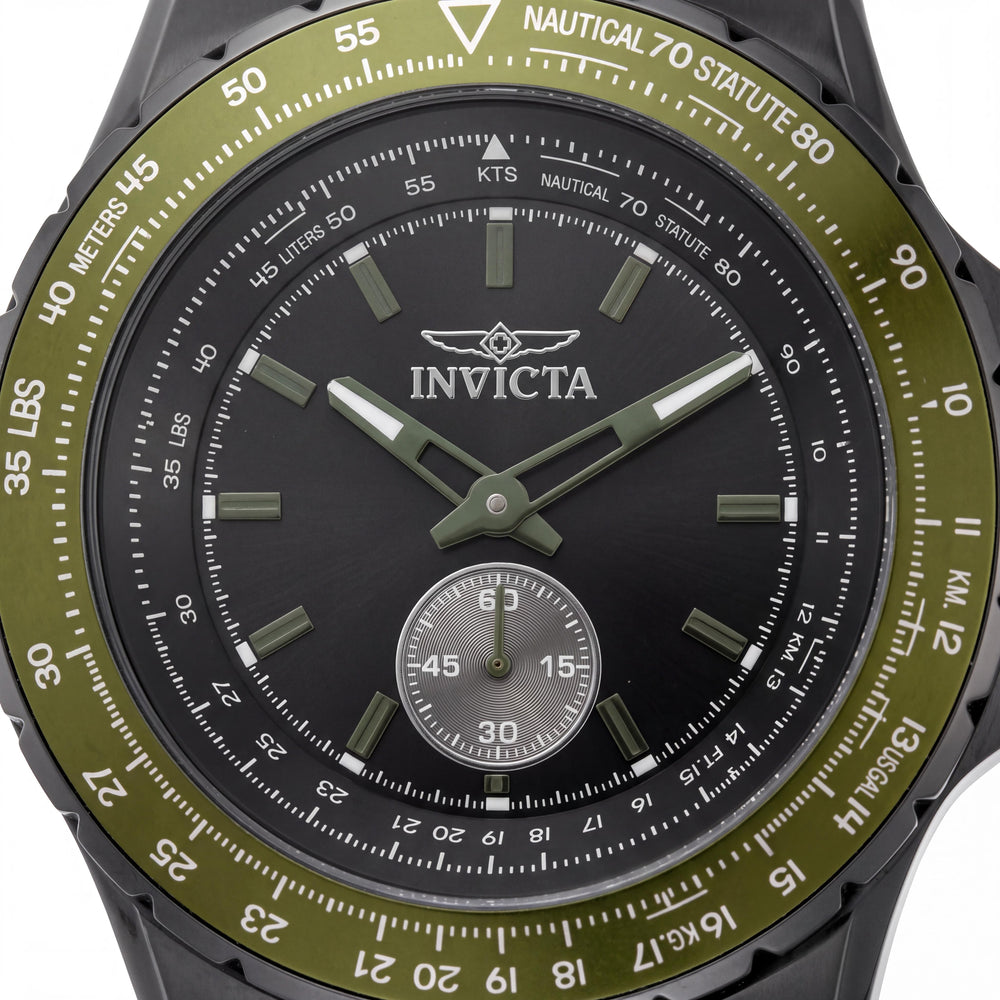 Invicta Aviator 49311 Reloj de pulsera unisex de cuarzo con esfera negra, caja de acero inoxidable, 50 mm