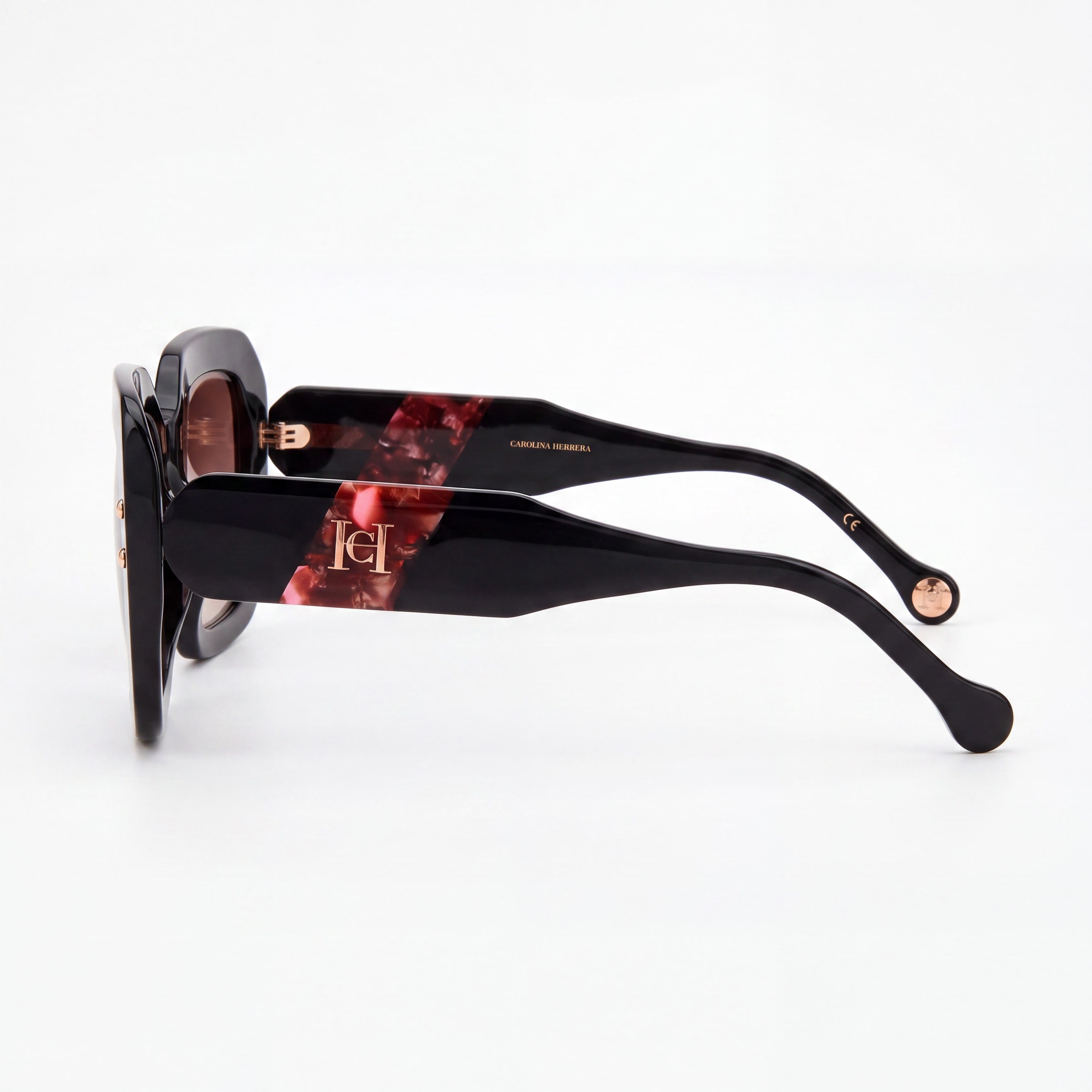 Carolina Herrera HER 0186/S Gafas de sol rectangulares para mujer, de acetato, en color negro y burdeos, no polarizadas, con protección UV del 100%, 52 mm, Photo 3